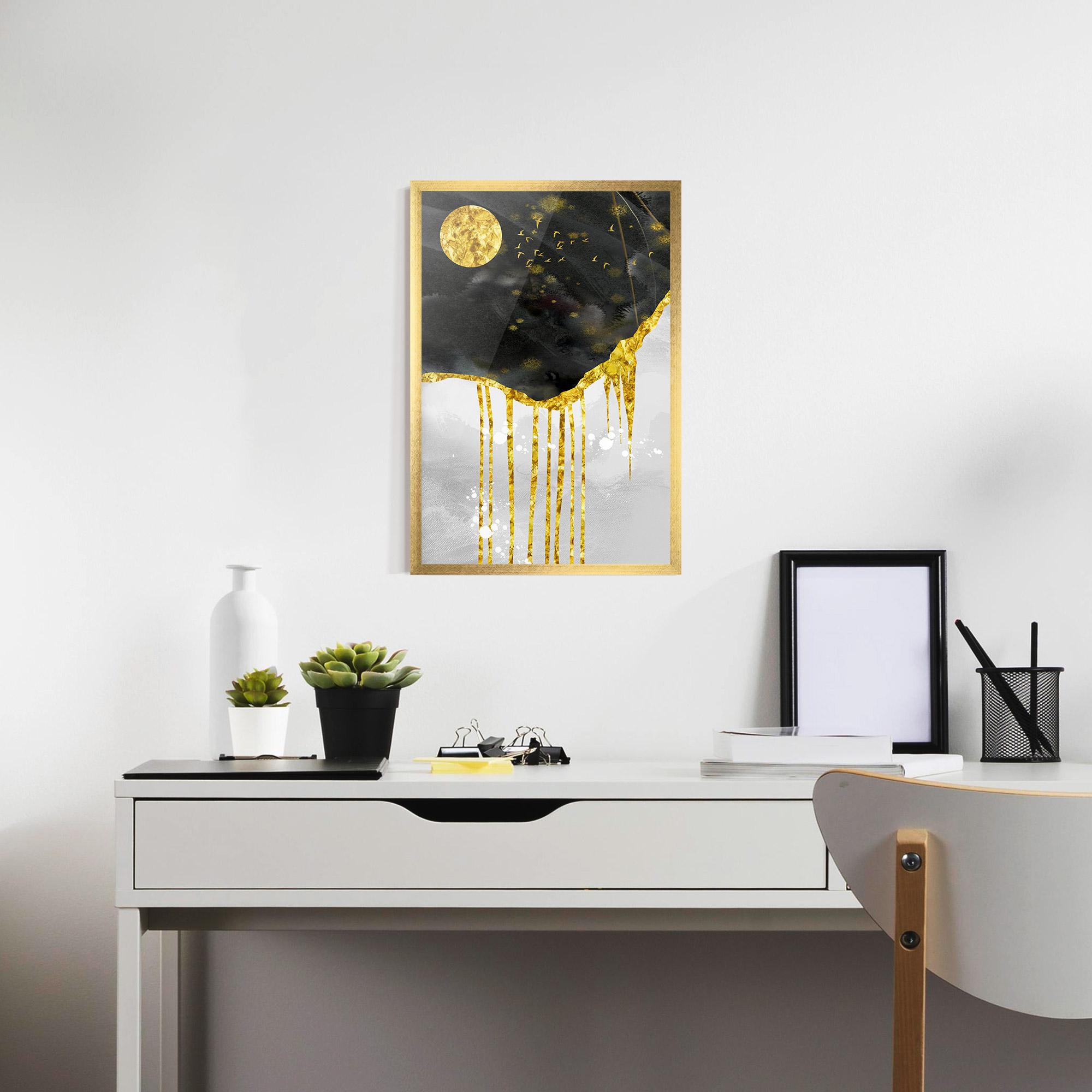 Gerahmte Poster Gold Moon And Birds mockup 7