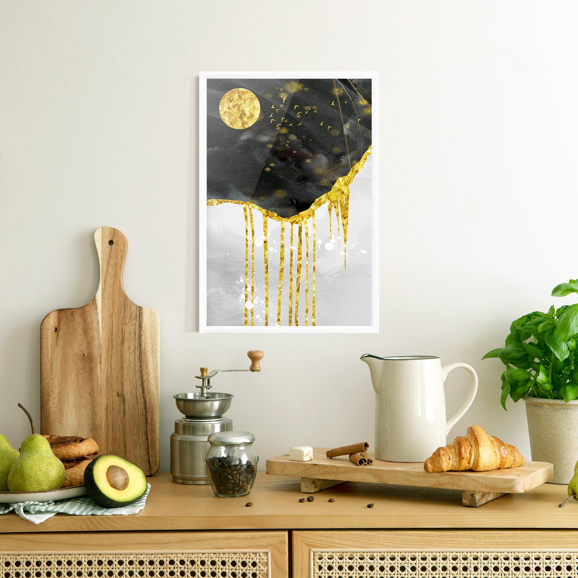 Gerahmte Poster Gold Moon And Birds mockup 8