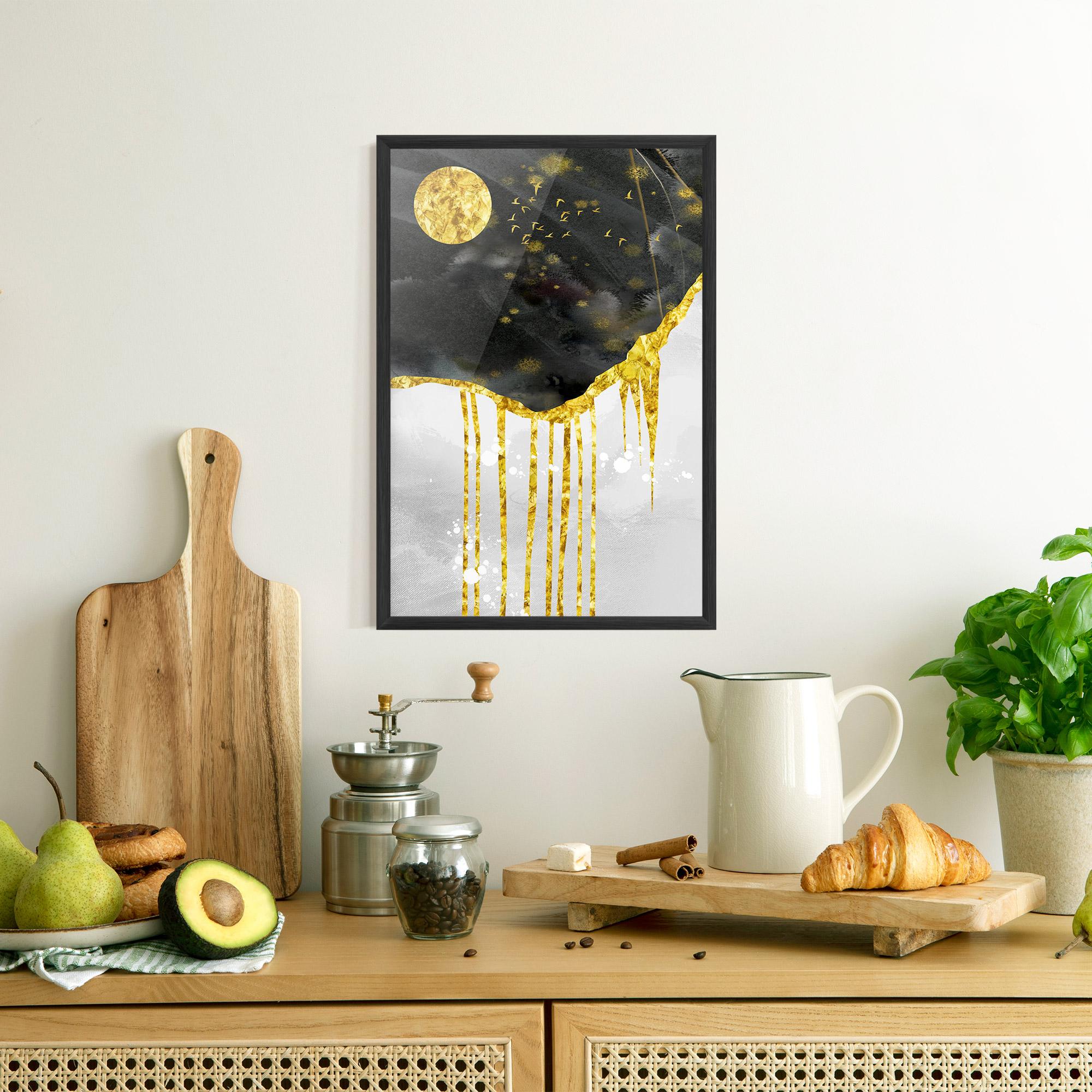 Gerahmte Poster Gold Moon And Birds mockup 8