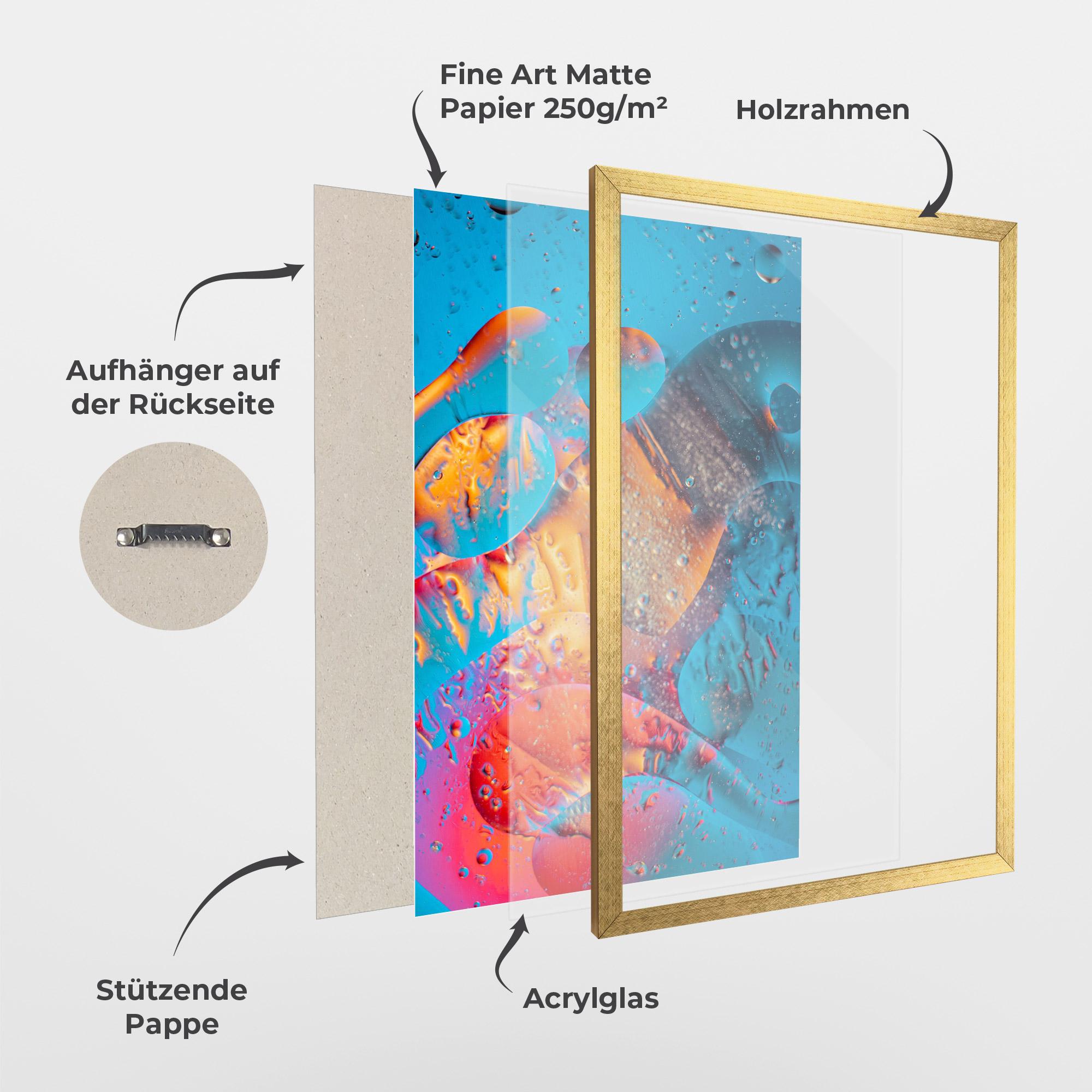 Gerahmte Poster Blue Orange Drops mockup 1