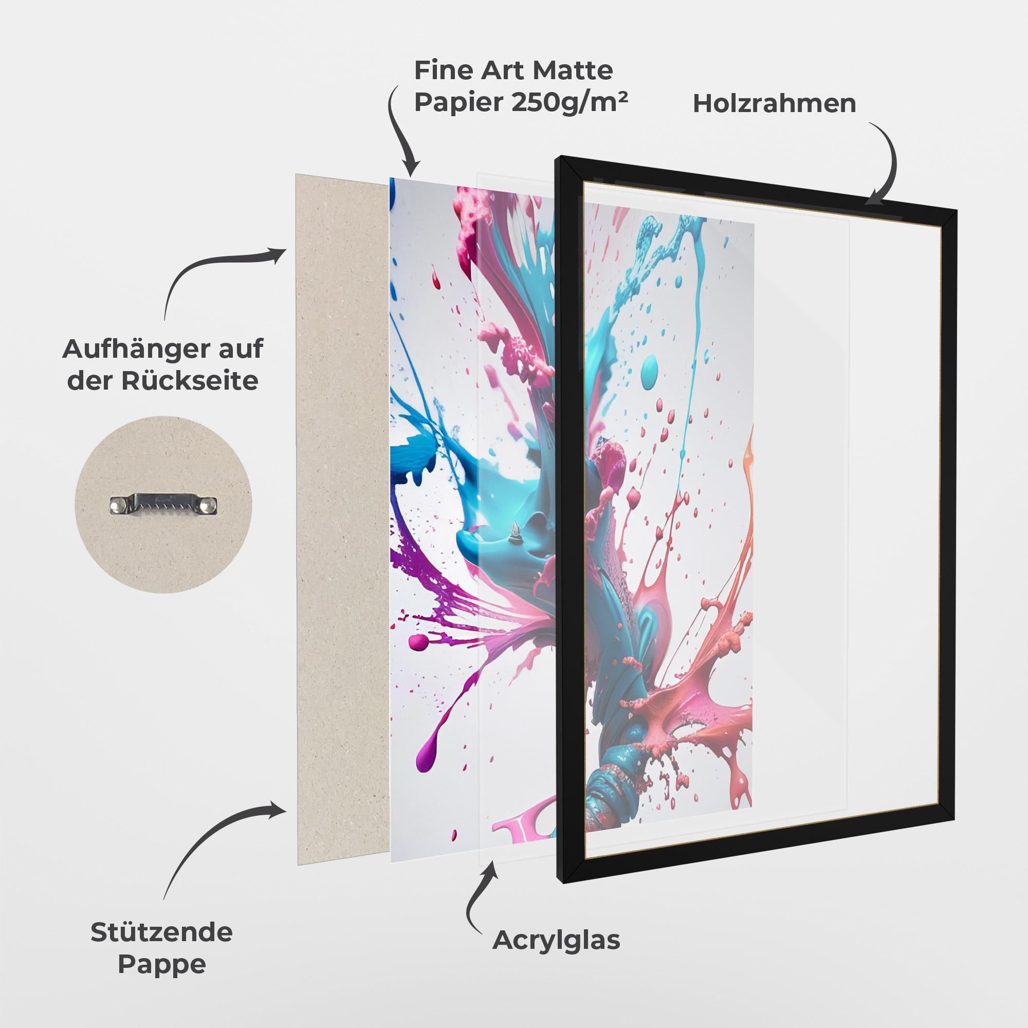 Gerahmte Poster Blue Pink Splash mockup 1