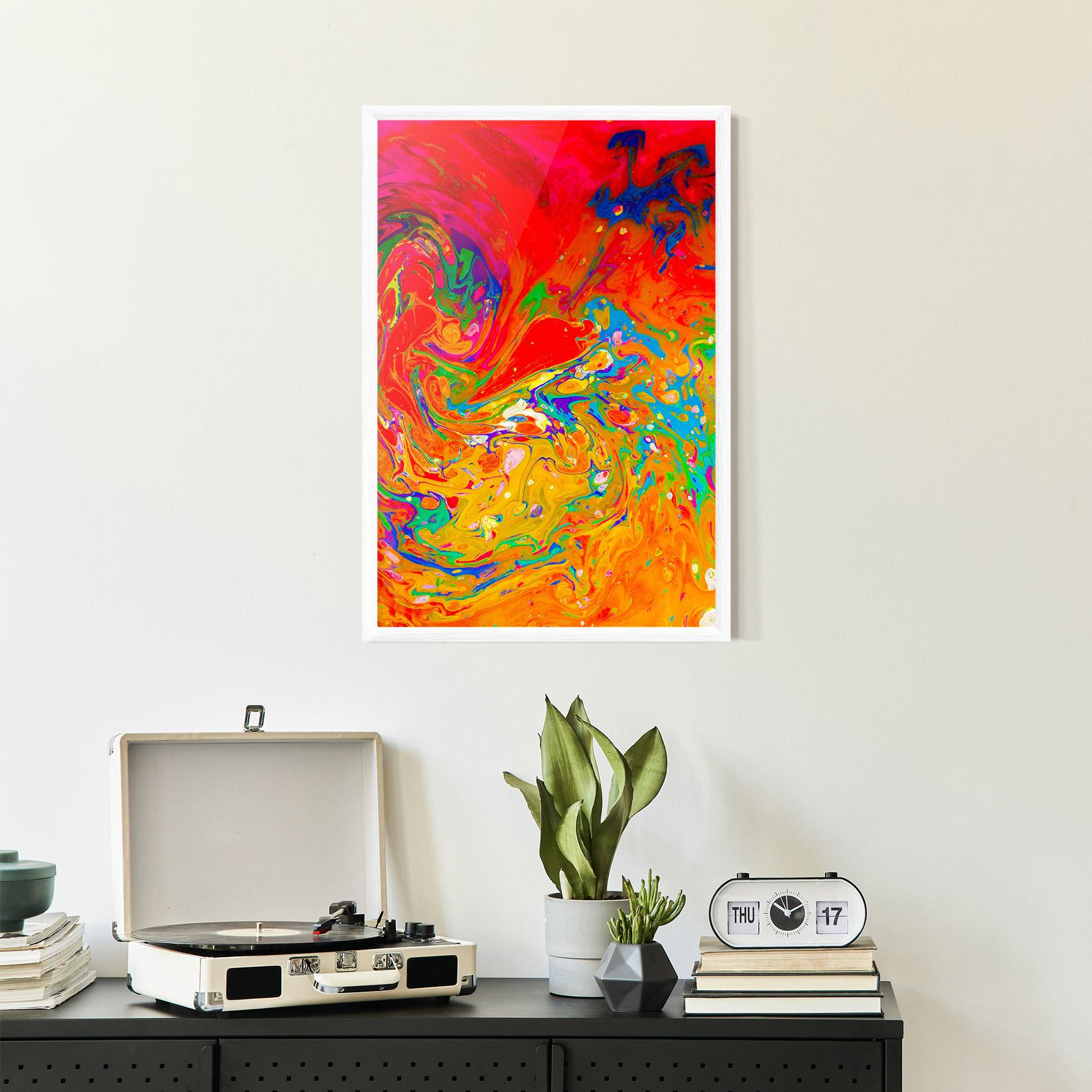 Gerahmte Poster Marbling Orange Art mockup 2