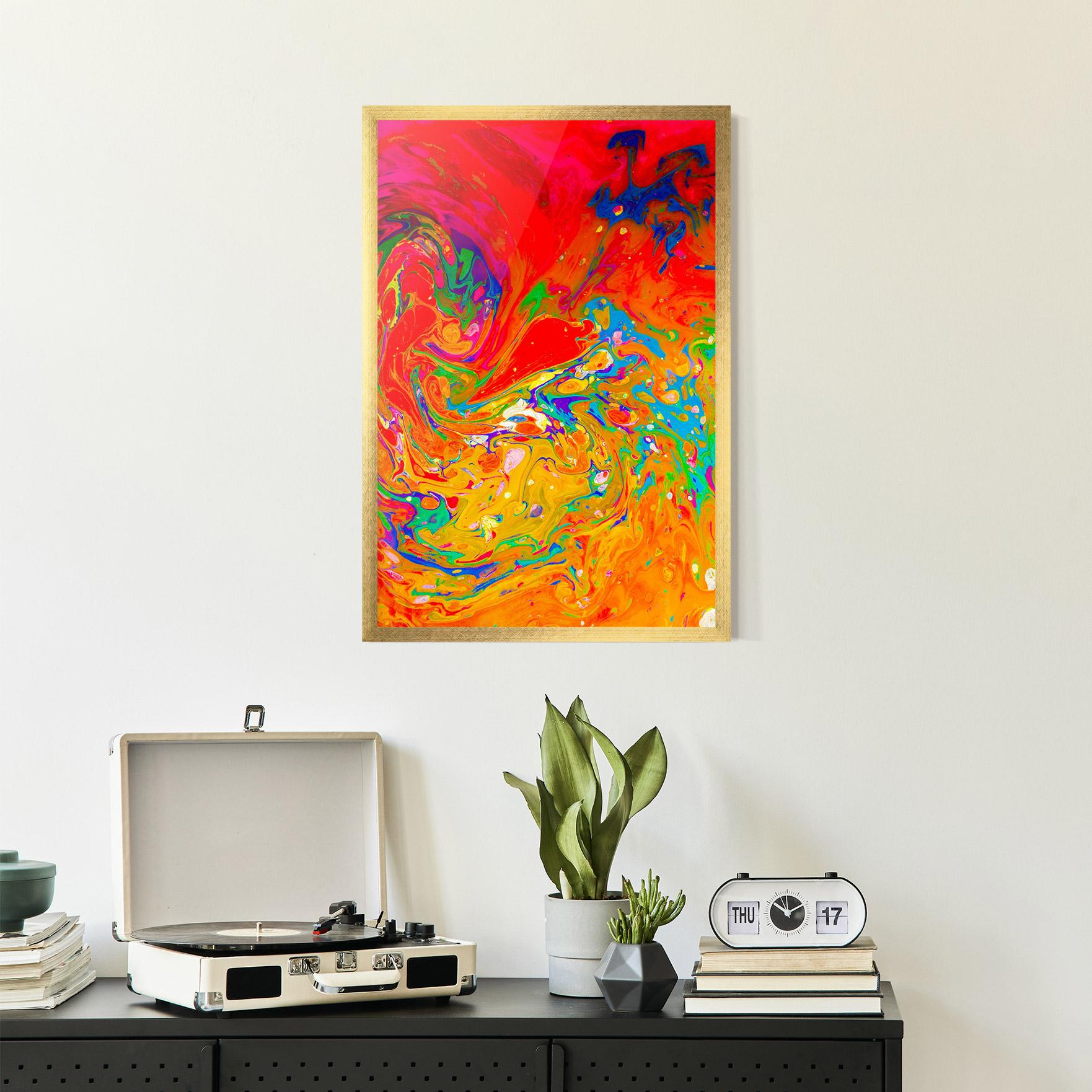 Gerahmte Poster Marbling Orange Art mockup 2