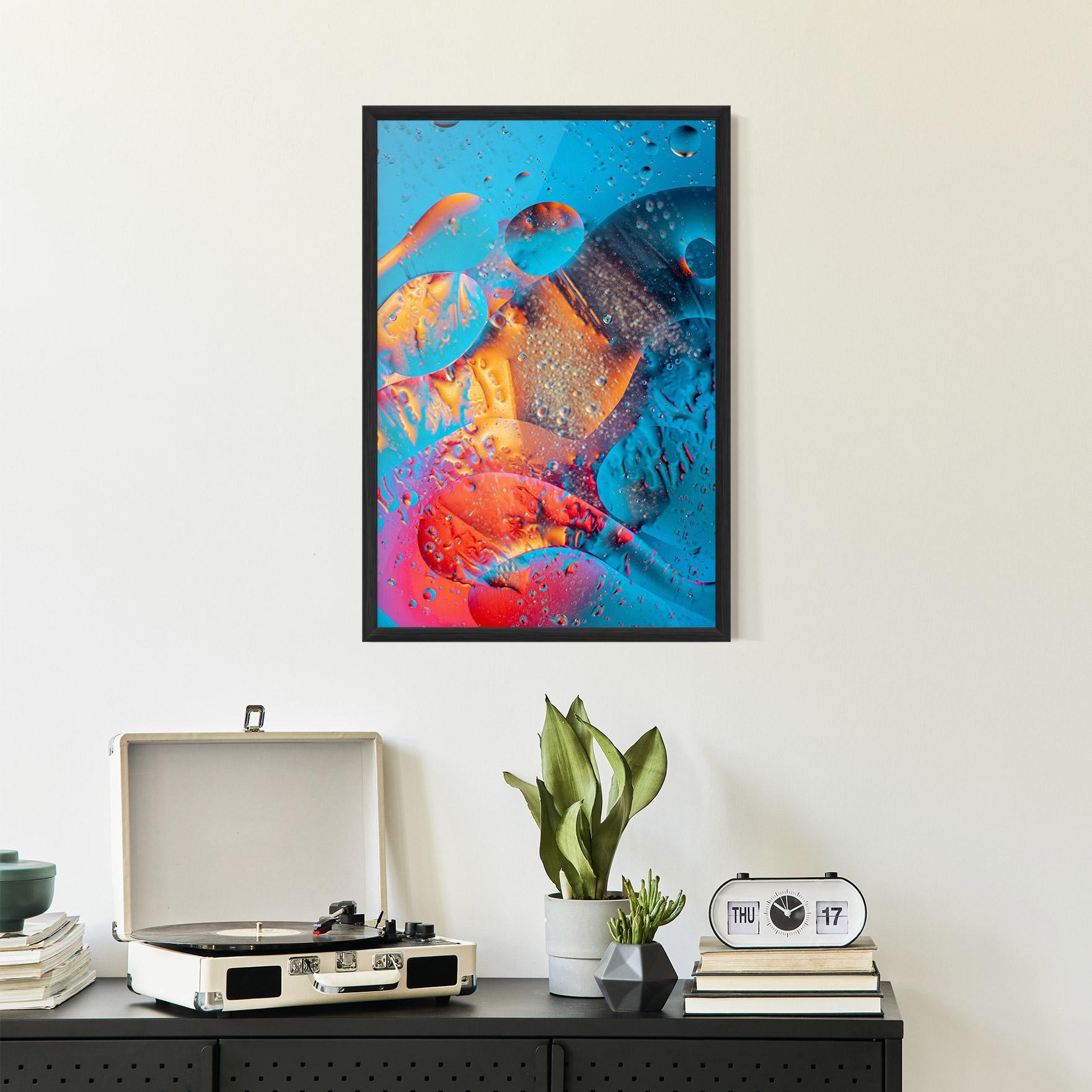 Gerahmte Poster Blue Orange Drops mockup 2