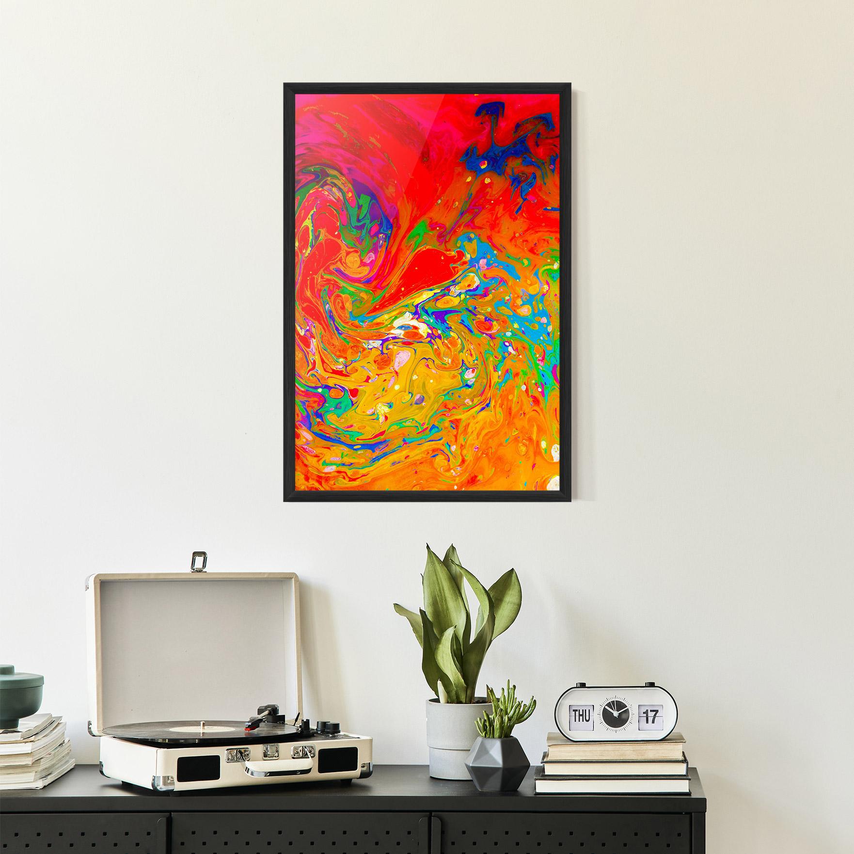 Gerahmte Poster Marbling Orange Art mockup 2