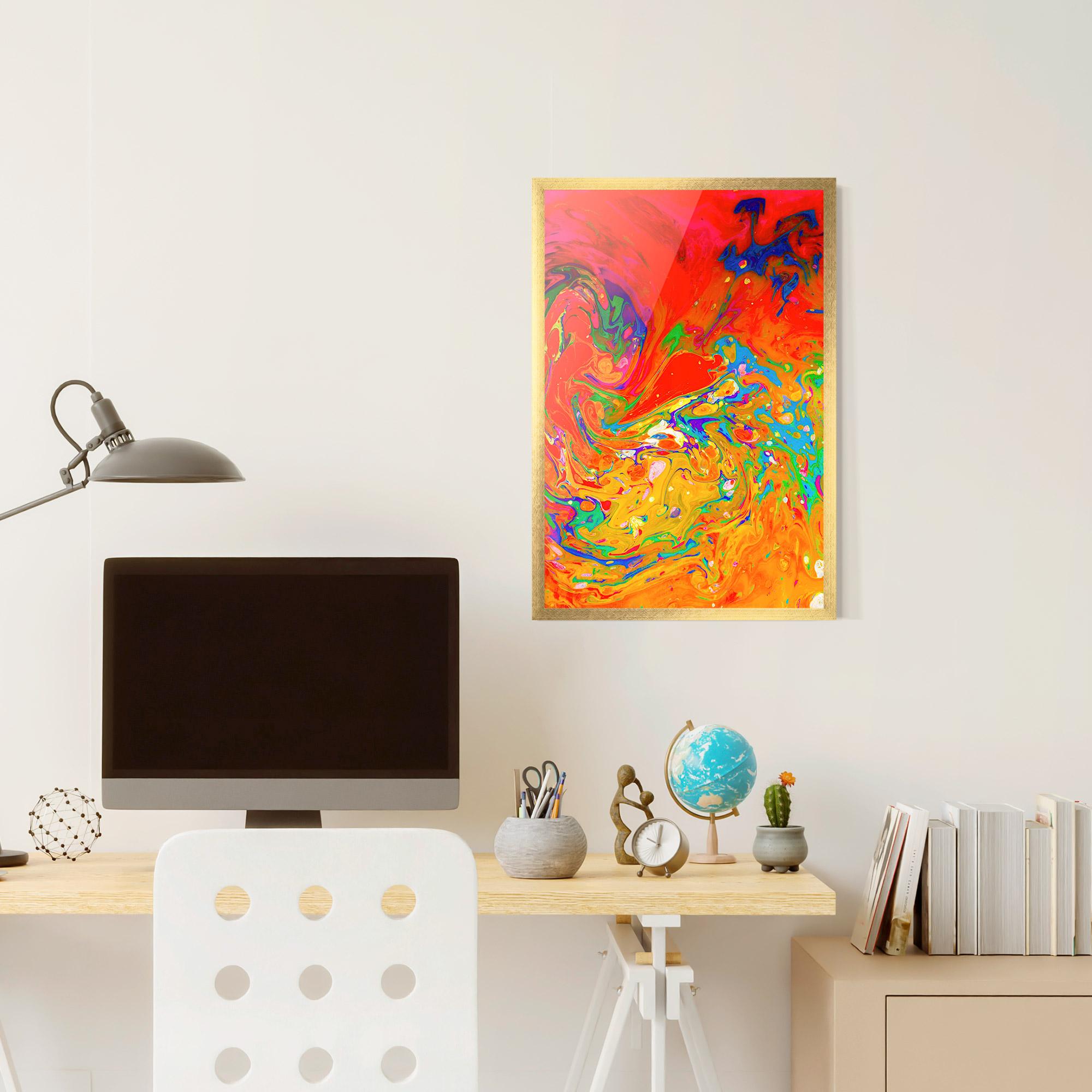 Gerahmte Poster Marbling Orange Art mockup 6