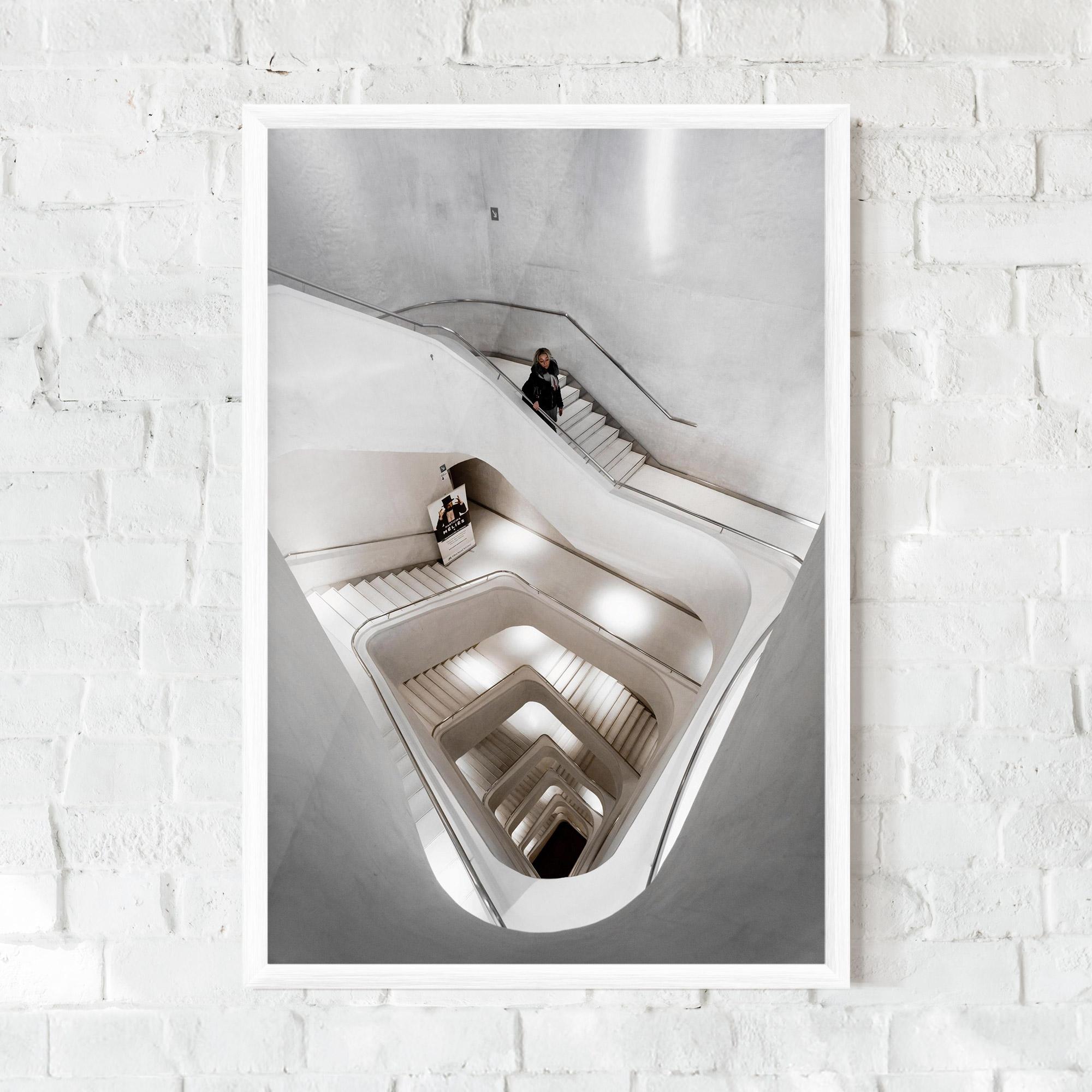 Gerahmte Poster White Stairs Spiral mockup 0