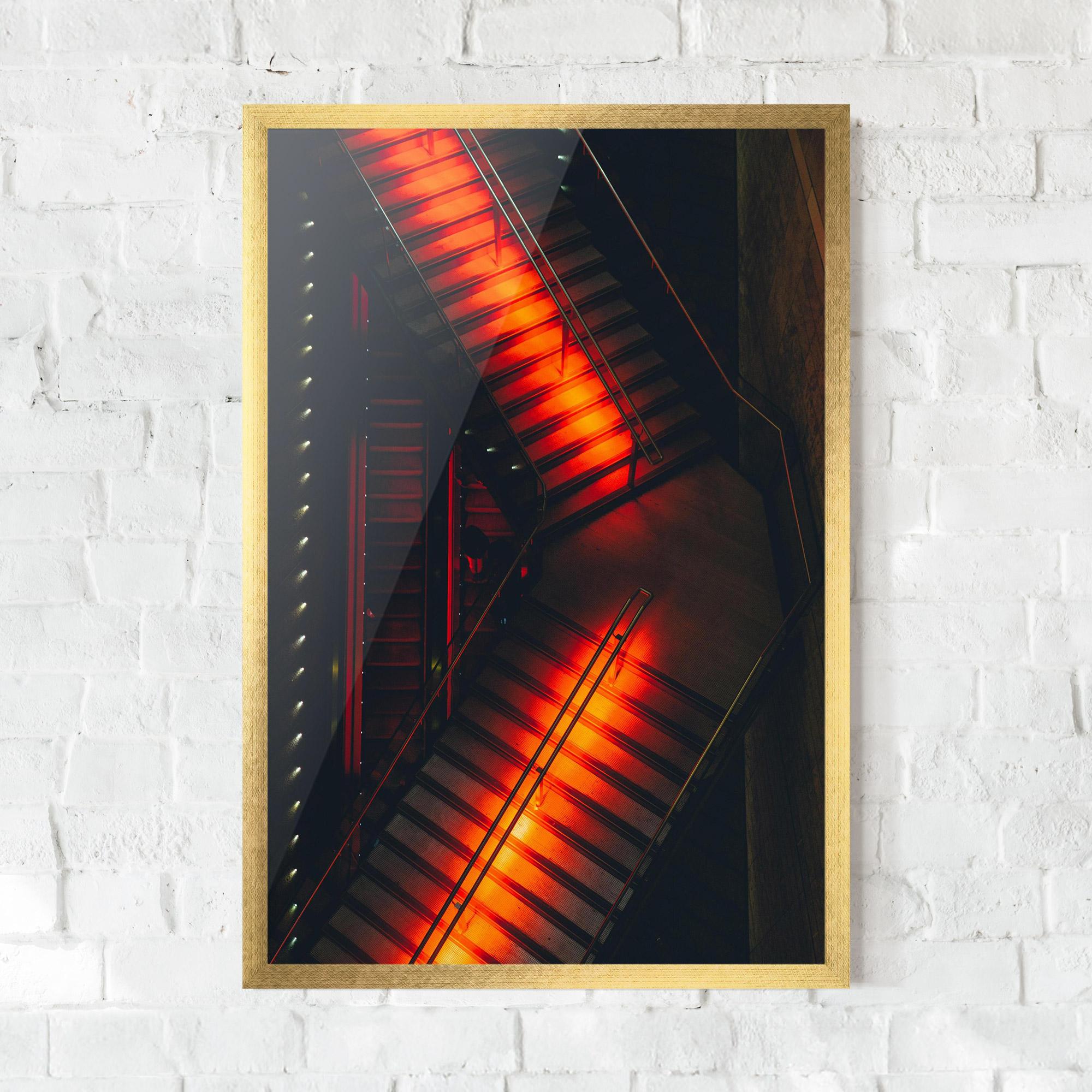 Gerahmte Poster Orange Light Stairs mockup 0