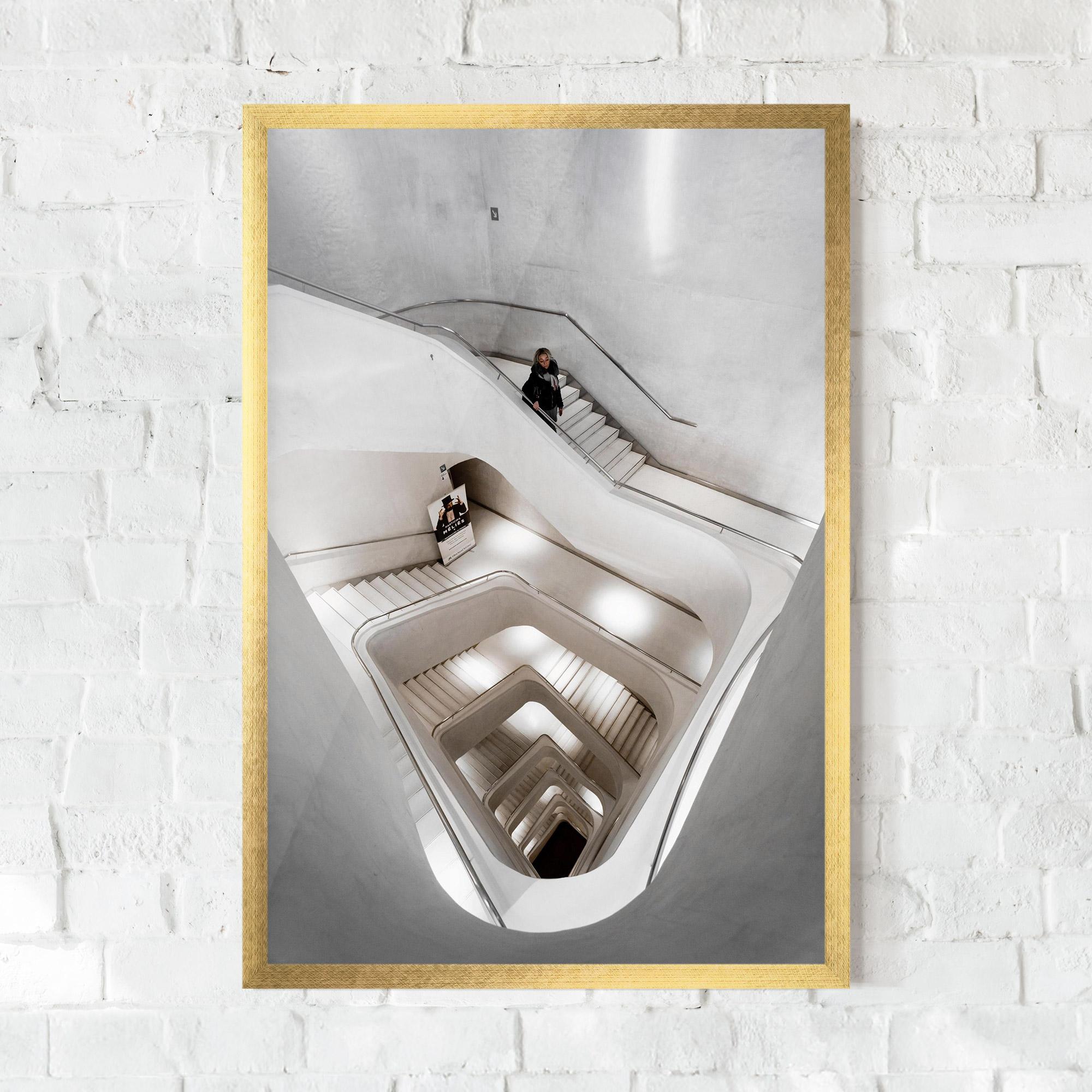 Gerahmte Poster White Stairs Spiral mockup 0