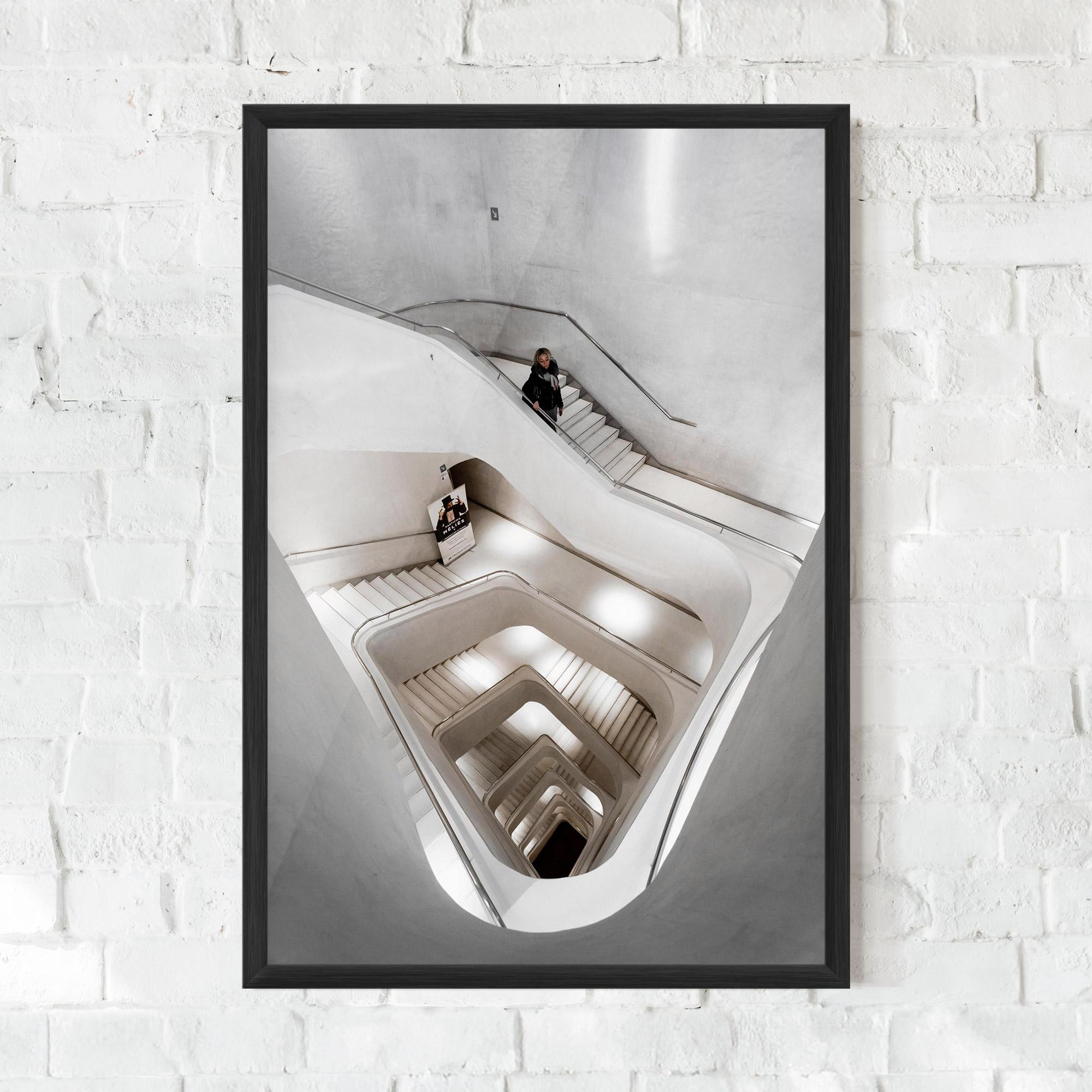Gerahmte Poster White Stairs Spiral mockup 0