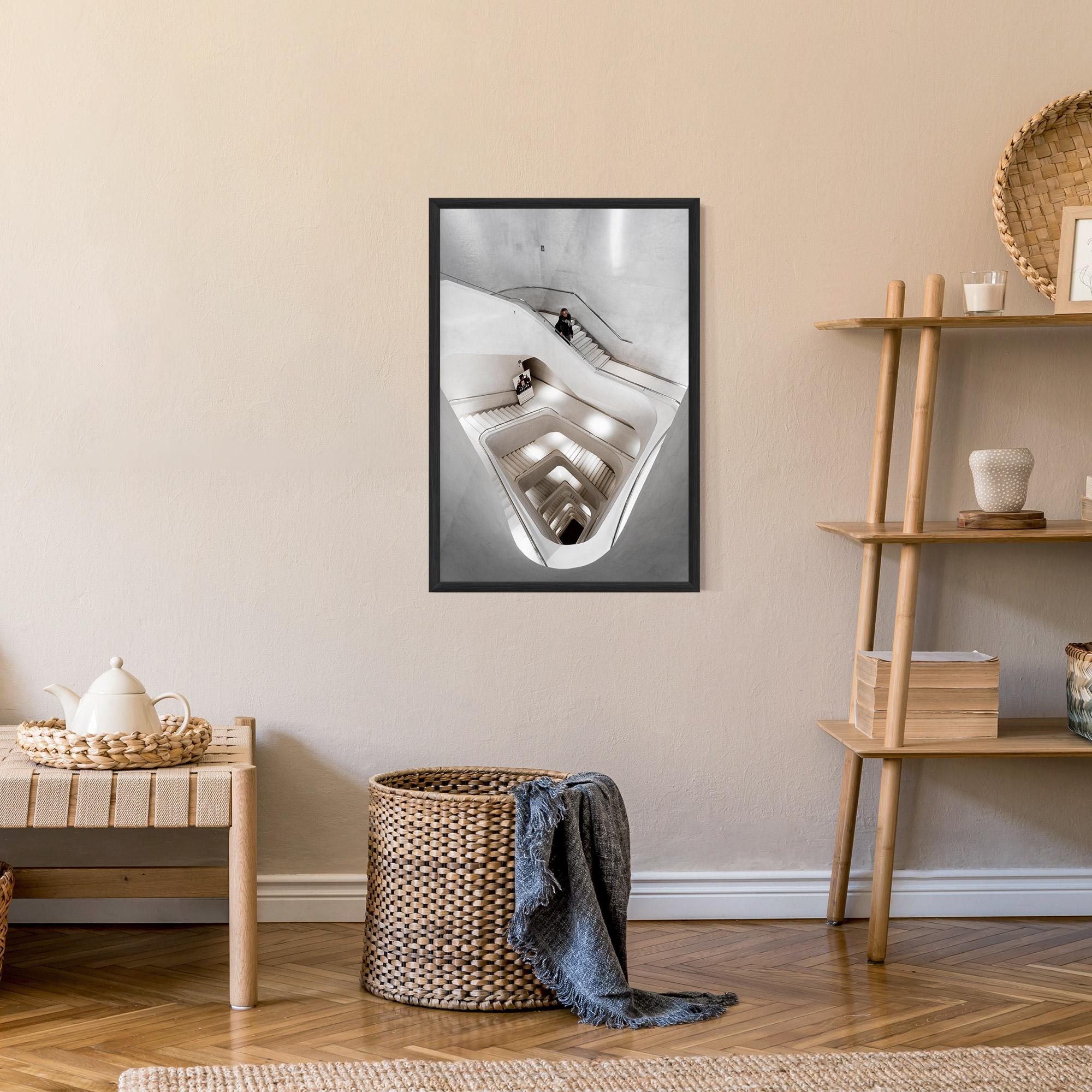 Gerahmte Poster White Stairs Spiral mockup 9