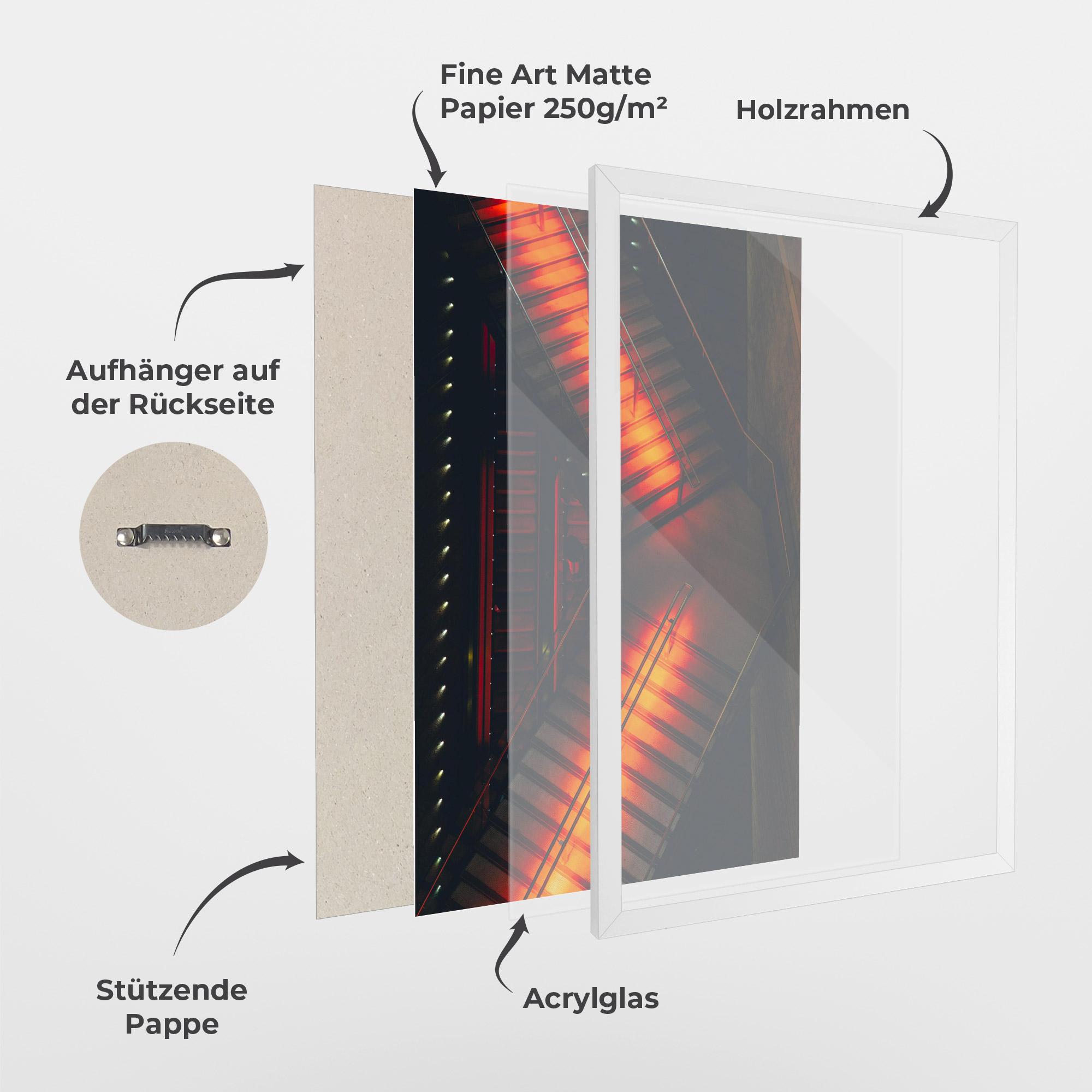 Gerahmte Poster Orange Light Stairs mockup 1