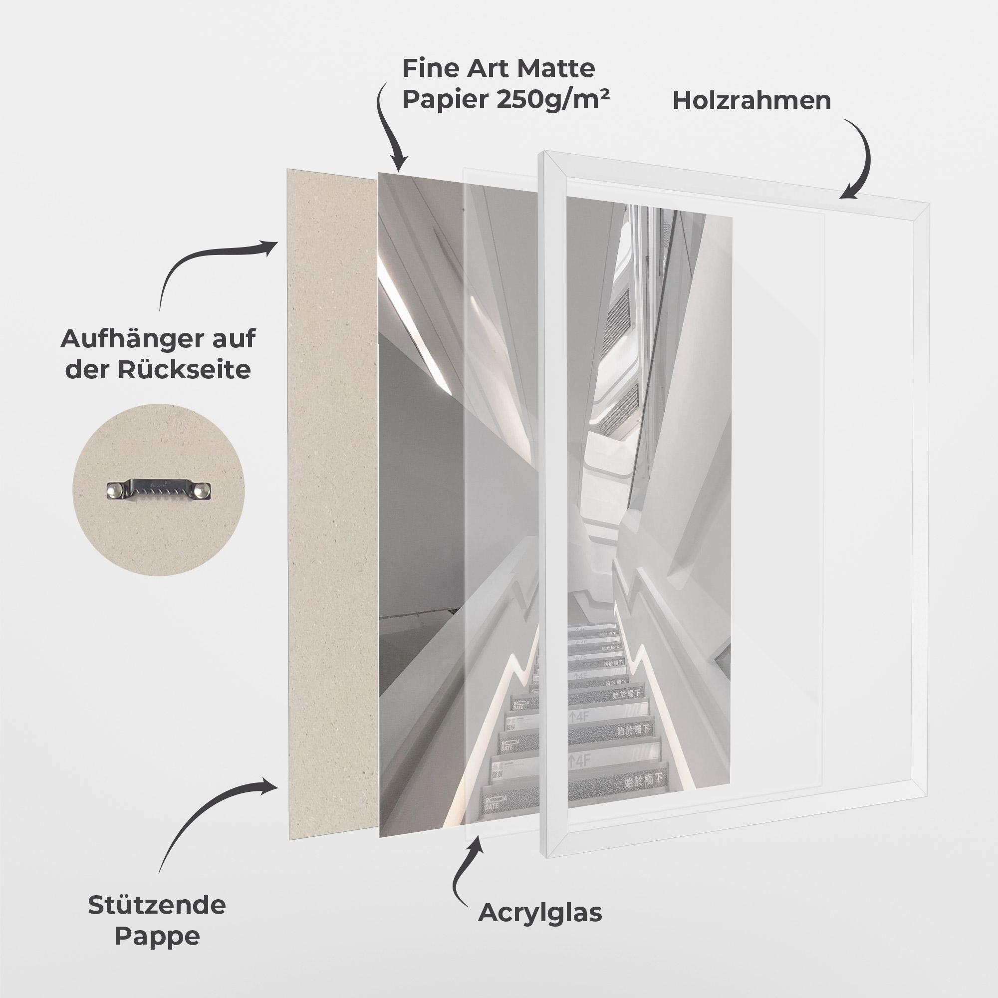 Gerahmte Poster White Line Stairs mockup 1