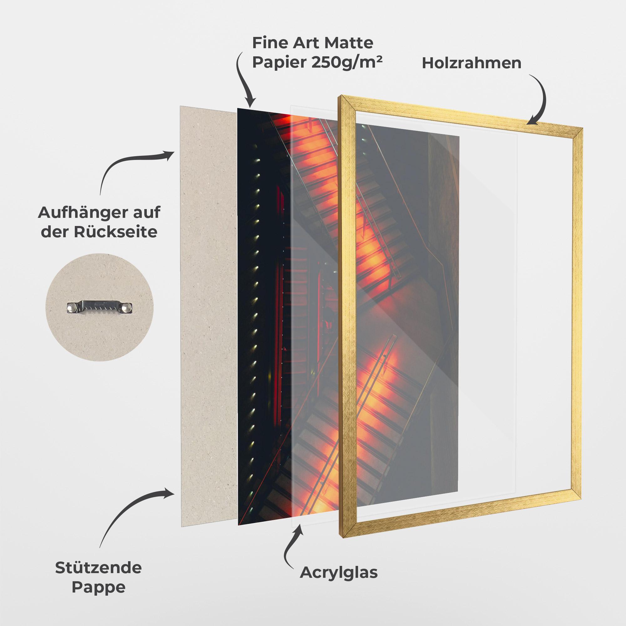 Gerahmte Poster Orange Light Stairs mockup 1