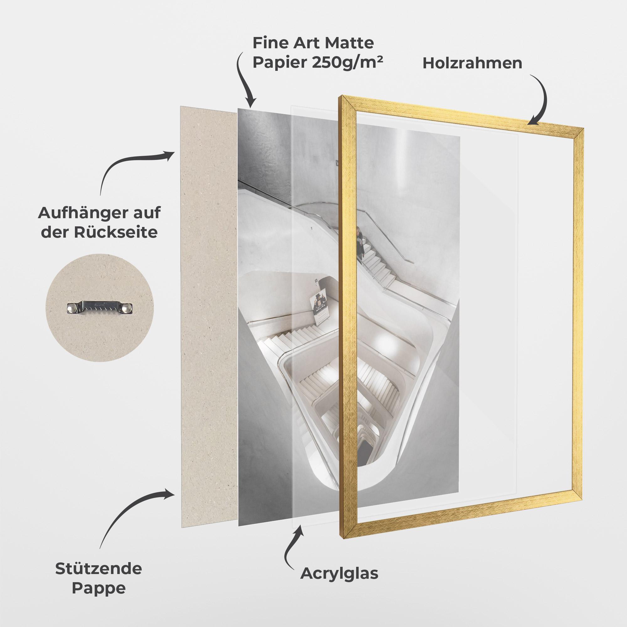 Gerahmte Poster White Stairs Spiral mockup 1