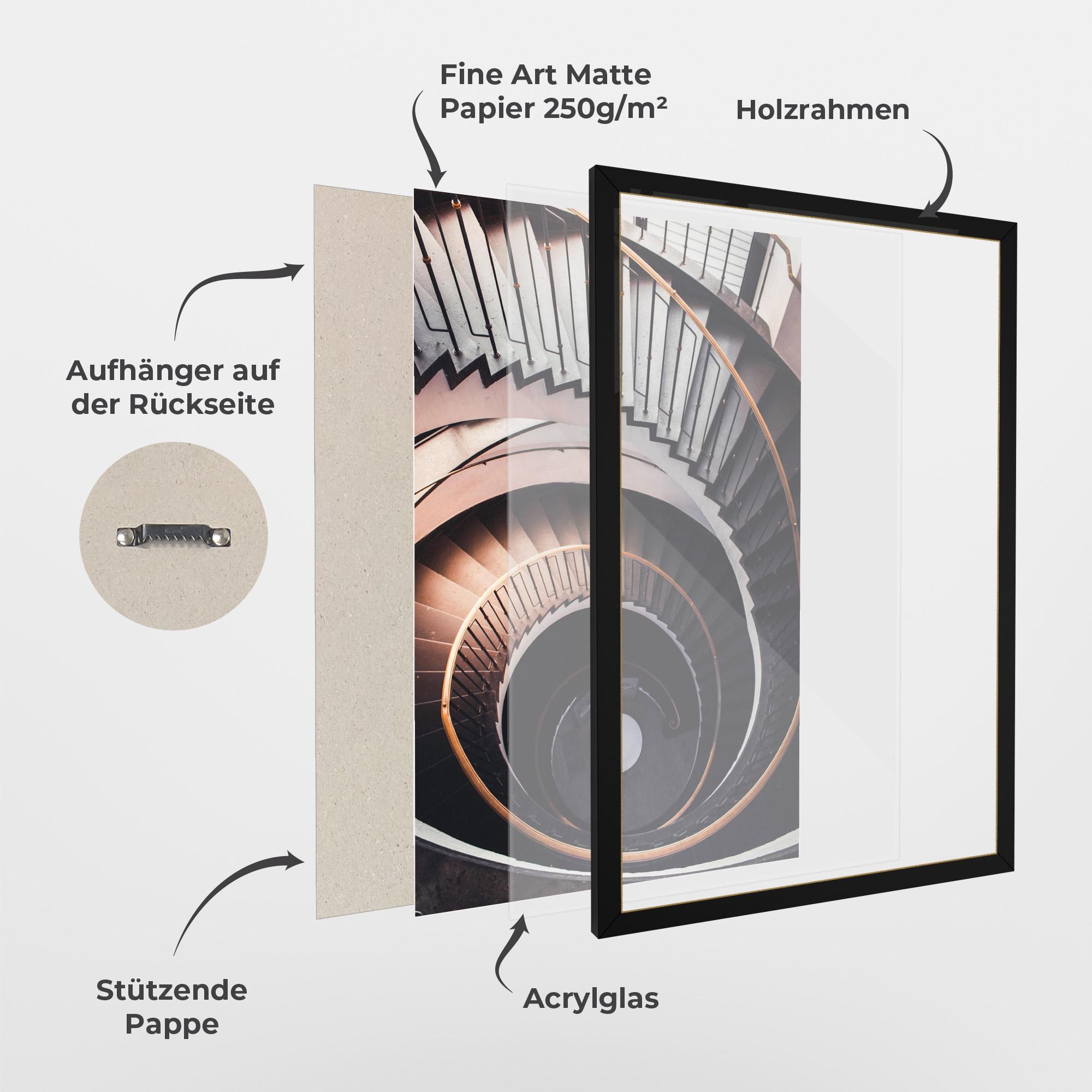 Gerahmte Poster Grey Stairs Spiral mockup 1