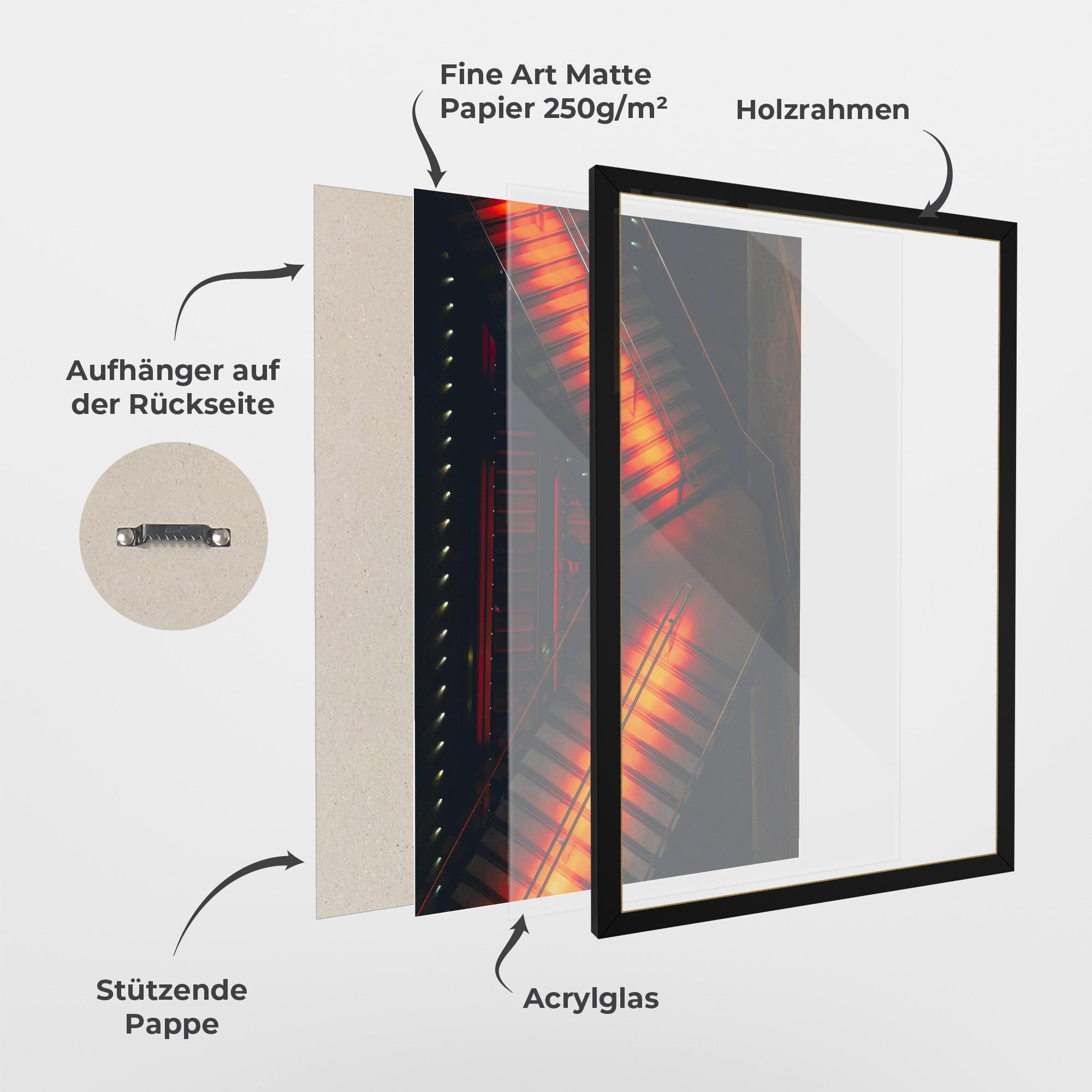 Gerahmte Poster Orange Light Stairs mockup 1