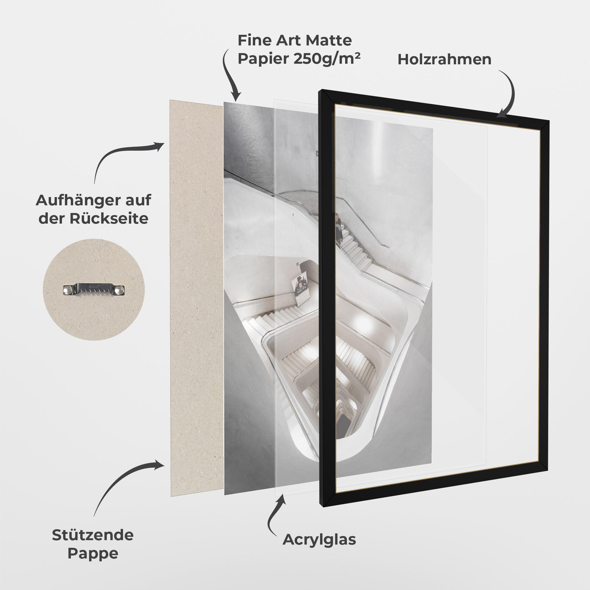 Gerahmte Poster White Stairs Spiral mockup 1