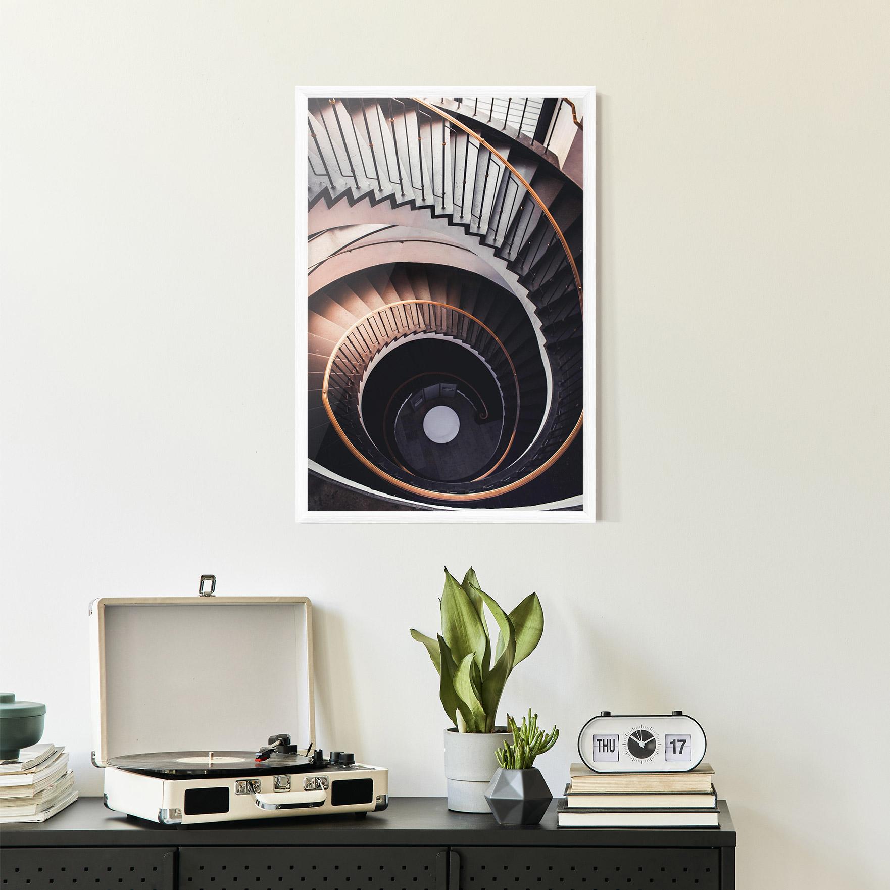 Gerahmte Poster Grey Stairs Spiral mockup 2