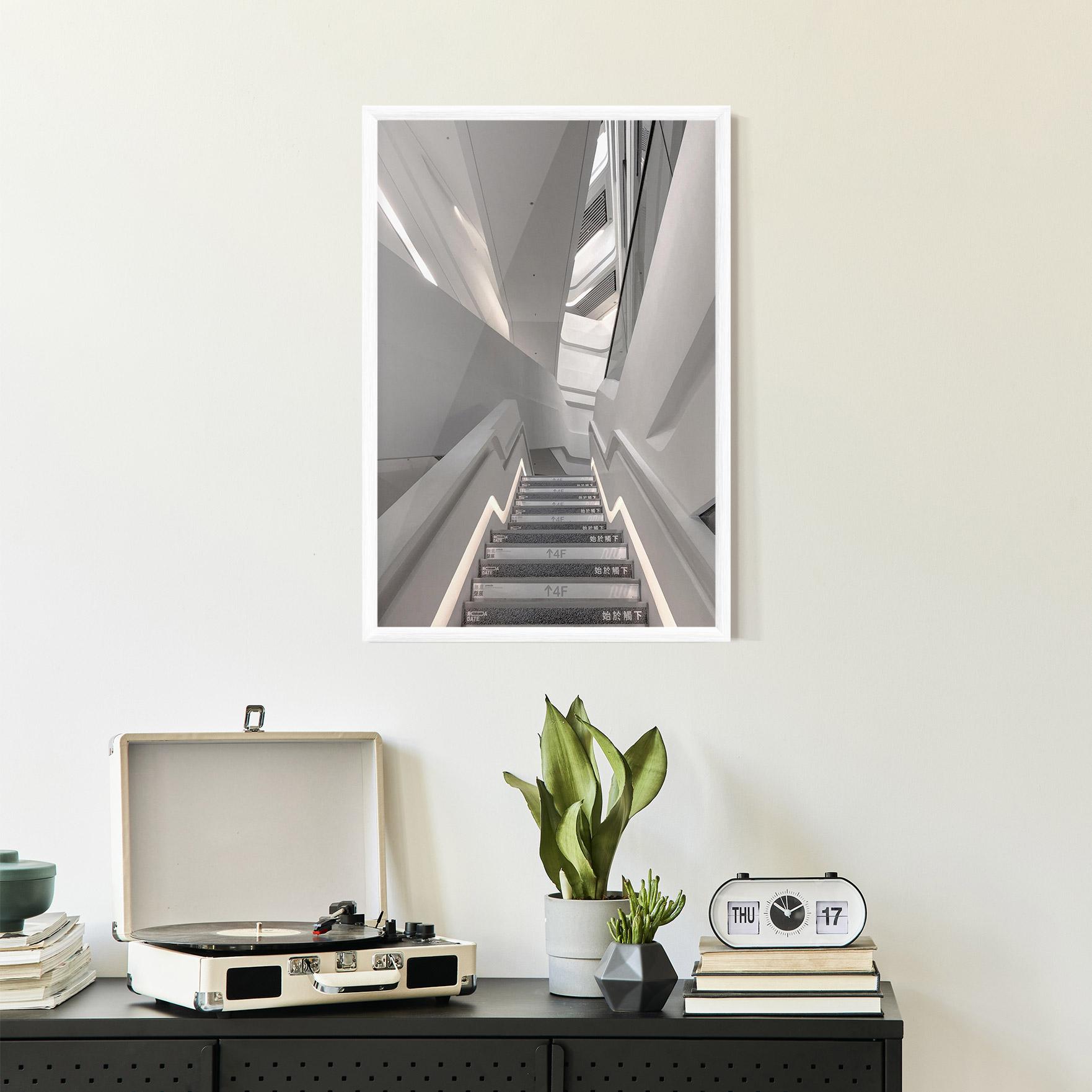 Gerahmte Poster White Line Stairs mockup 2