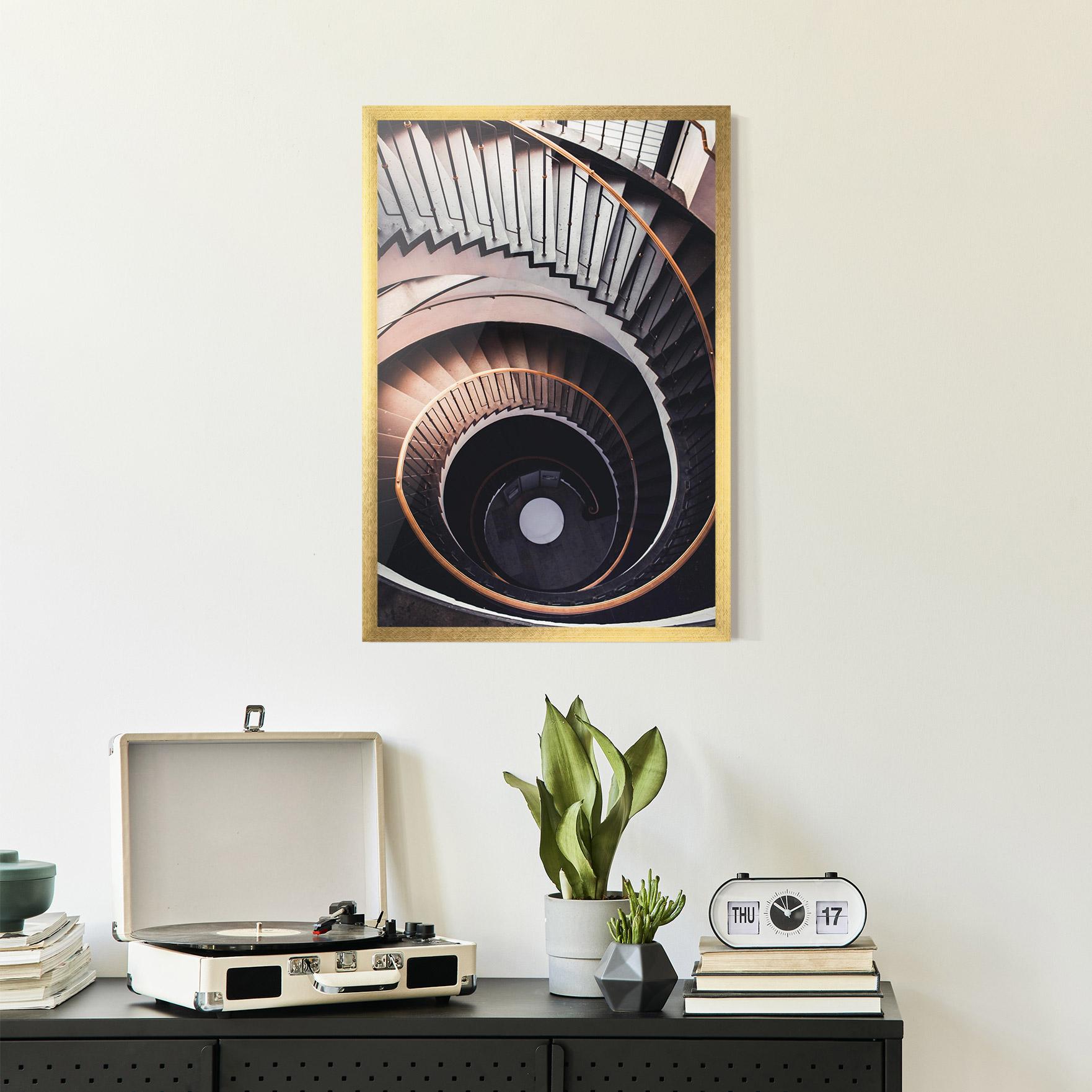 Gerahmte Poster Grey Stairs Spiral mockup 2
