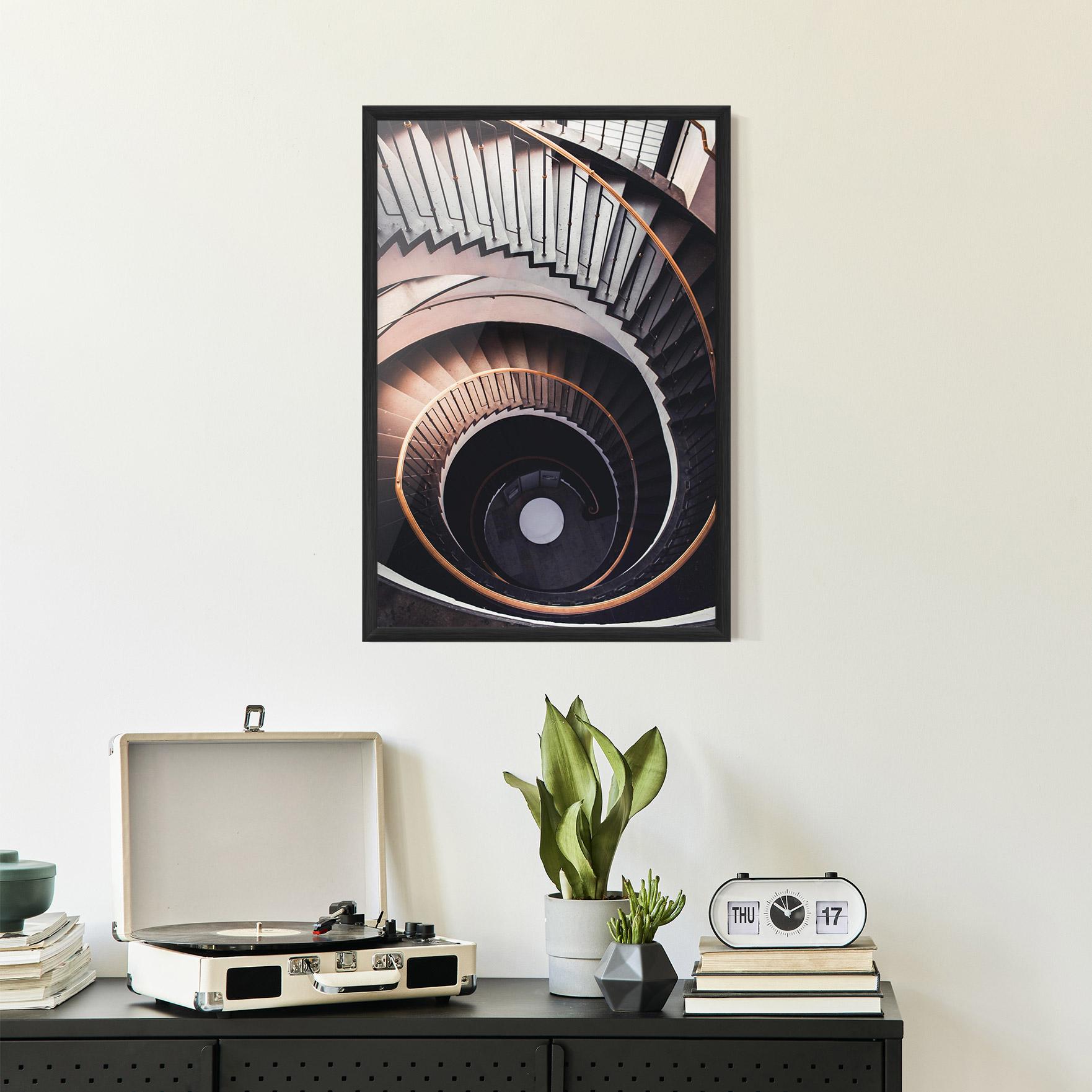 Gerahmte Poster Grey Stairs Spiral mockup 2