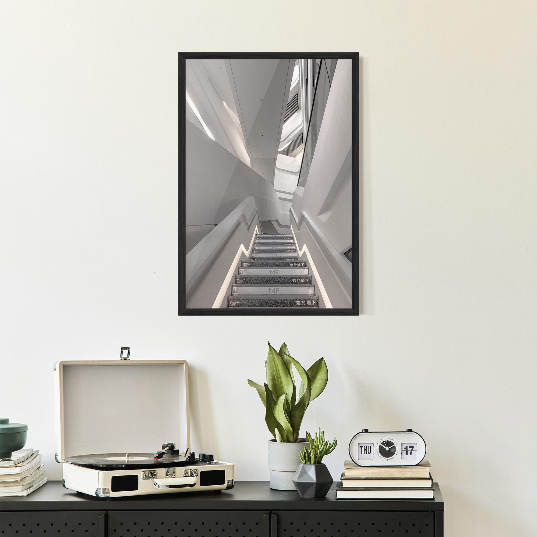 Gerahmte Poster White Line Stairs mockup 2
