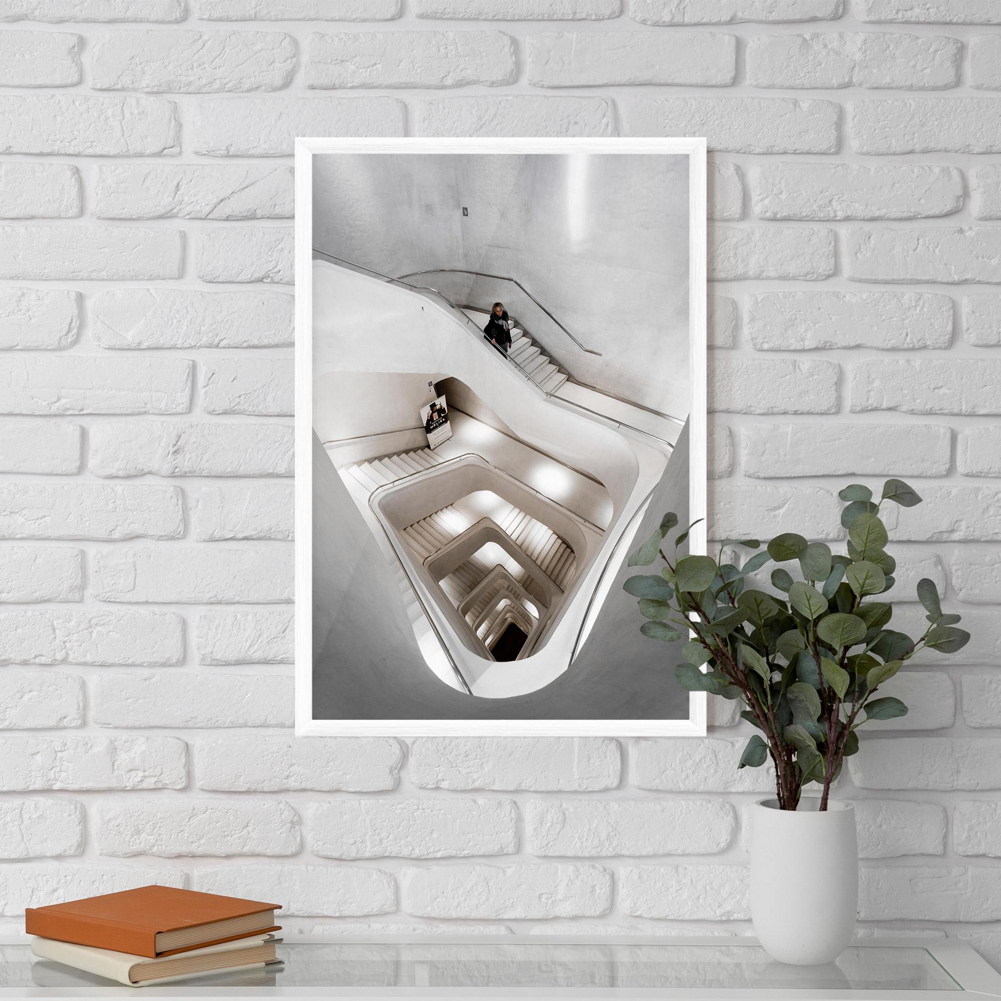 Gerahmte Poster White Stairs Spiral mockup 5