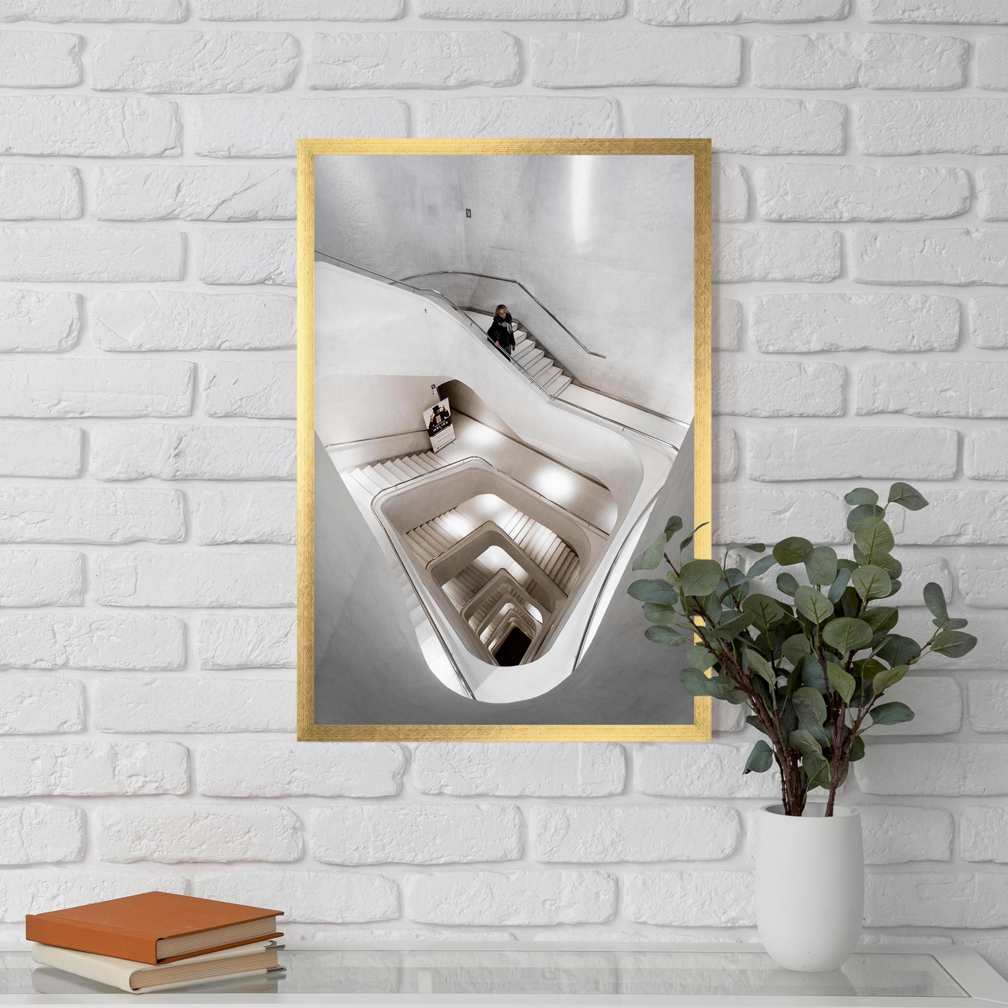 Gerahmte Poster White Stairs Spiral mockup 5