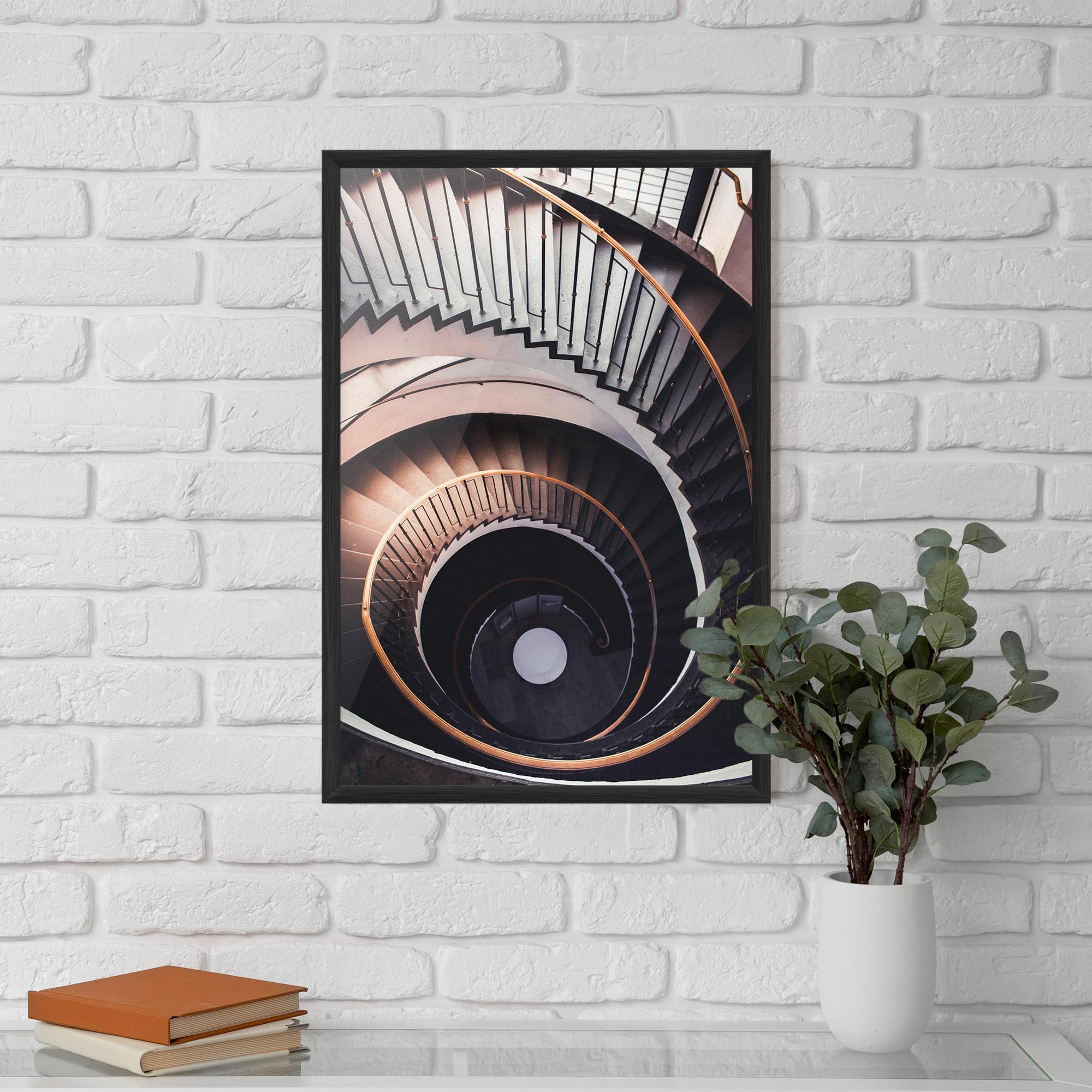 Gerahmte Poster Grey Stairs Spiral mockup 5