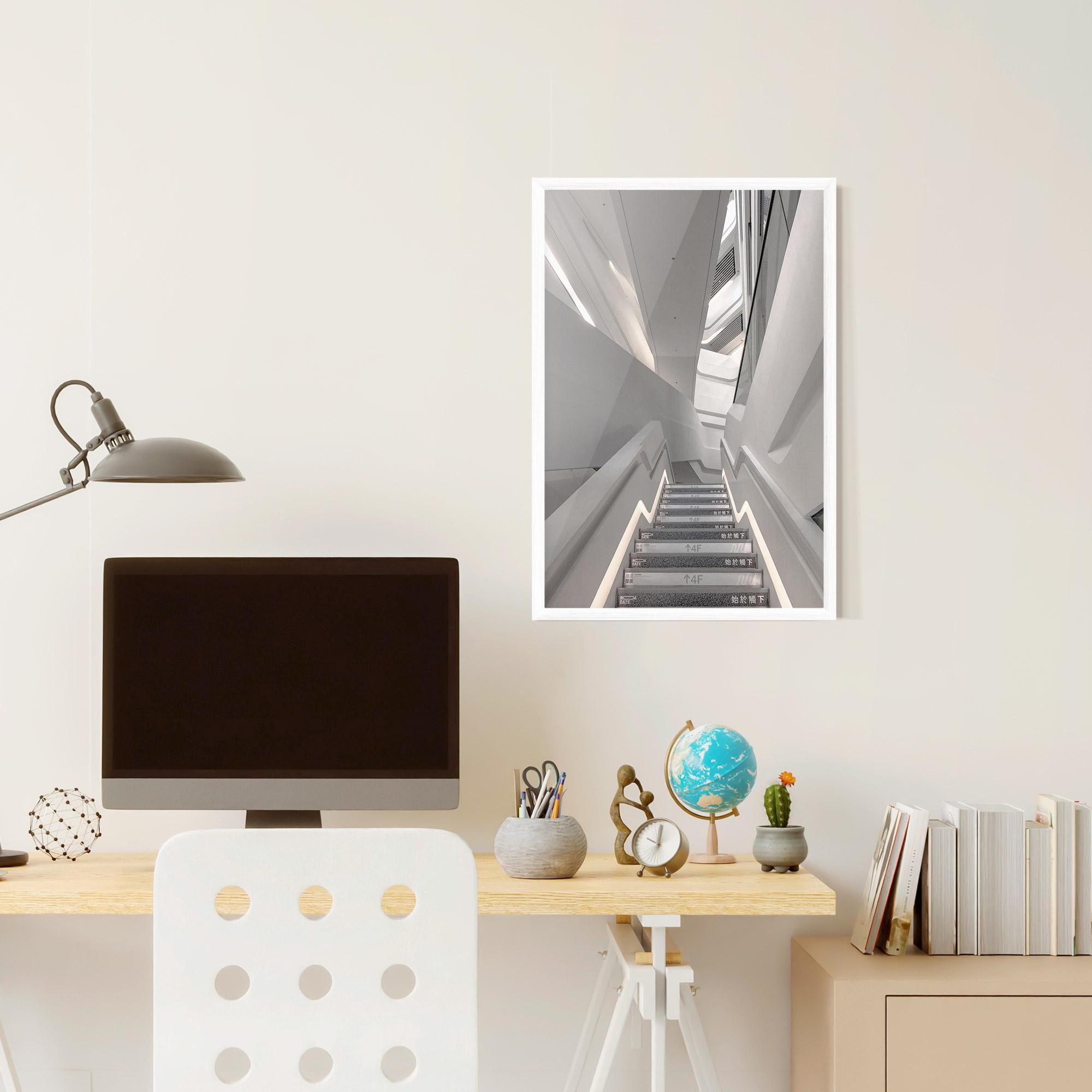 Gerahmte Poster White Line Stairs mockup 6