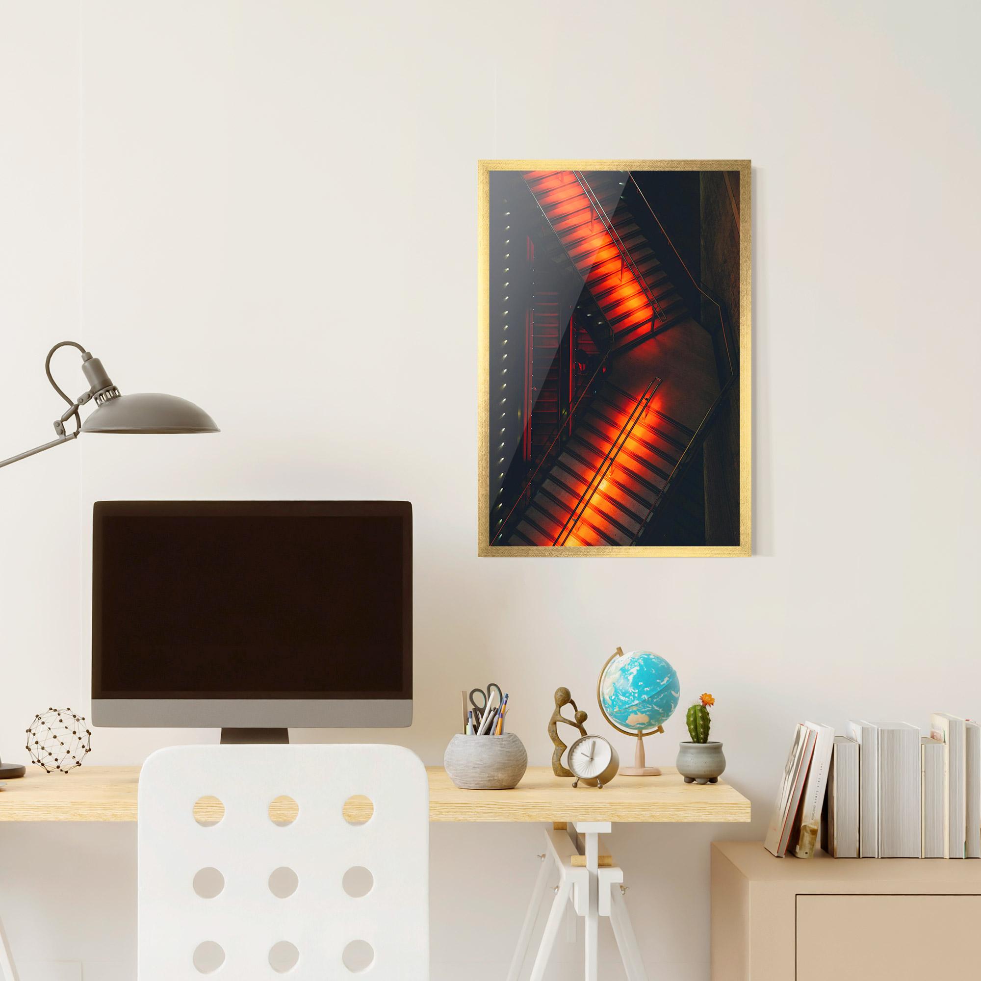 Gerahmte Poster Orange Light Stairs mockup 6