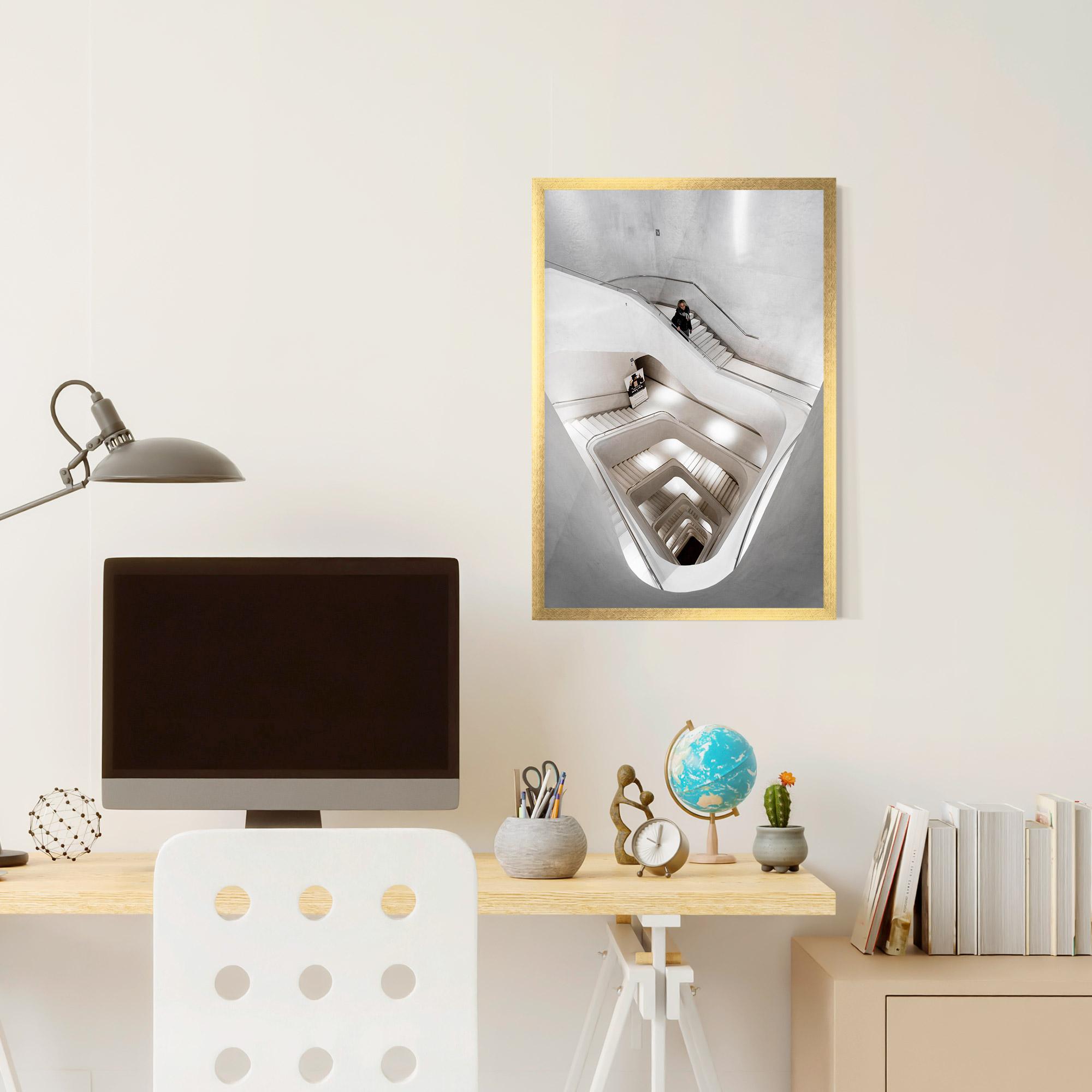 Gerahmte Poster White Stairs Spiral mockup 6