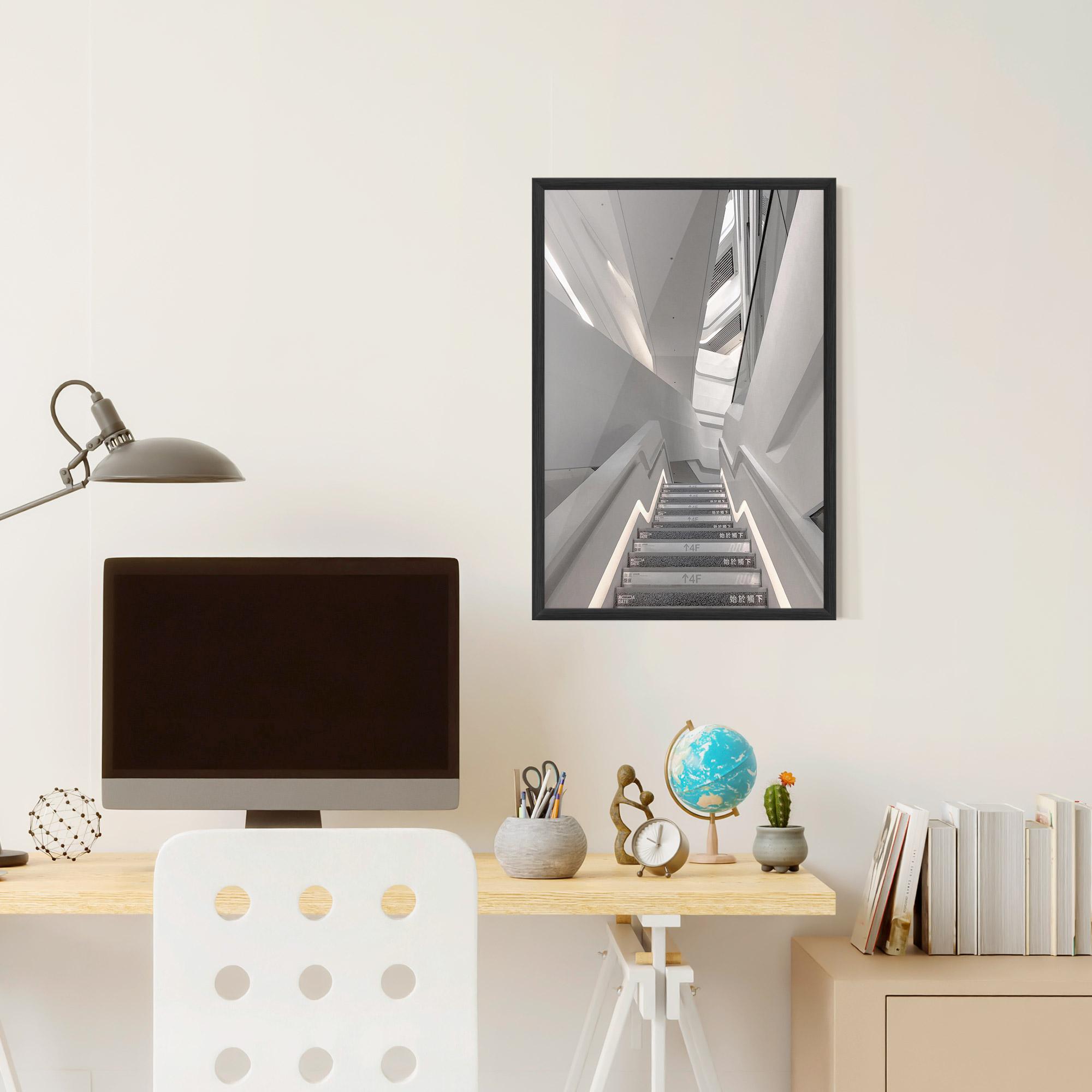 Gerahmte Poster White Line Stairs mockup 6
