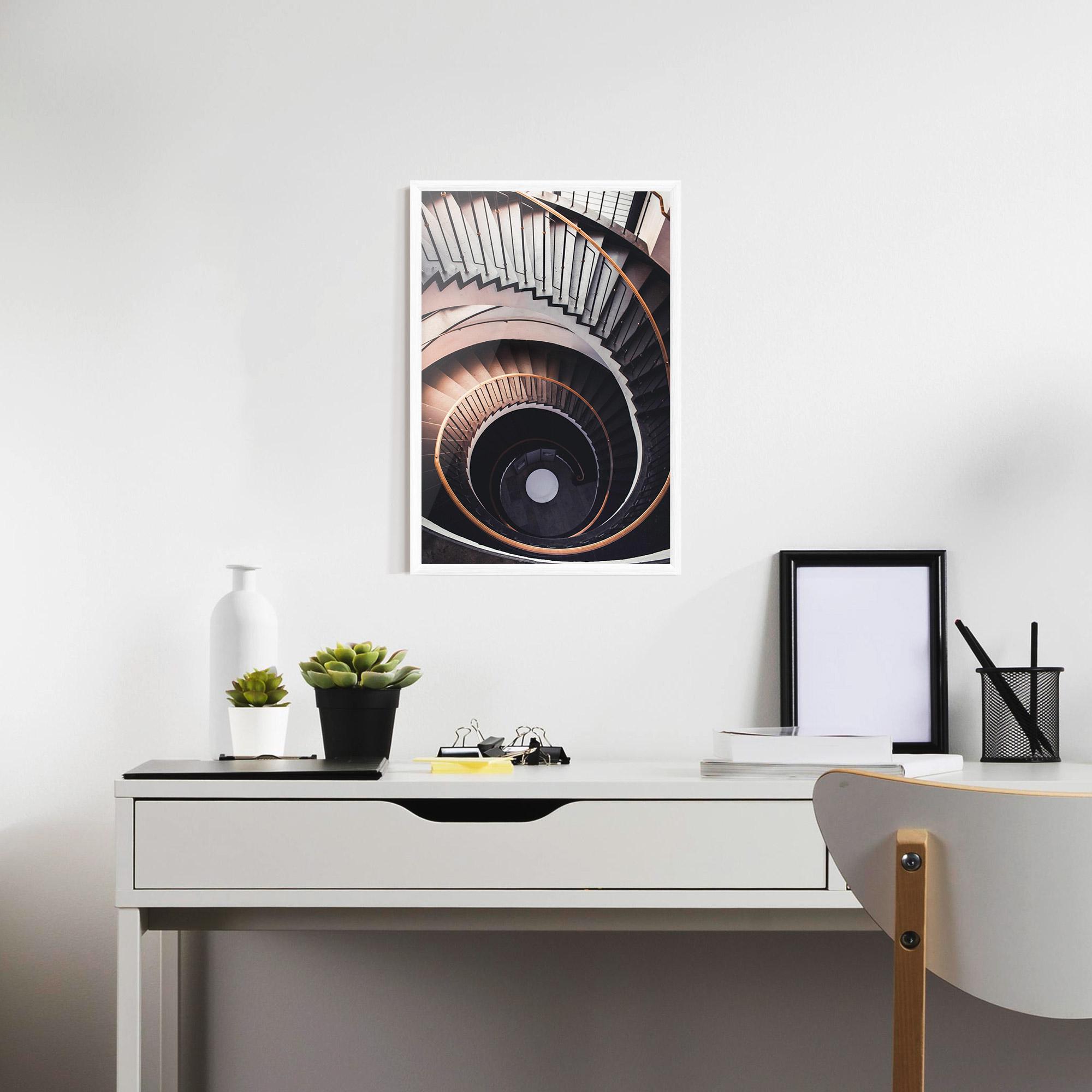 Gerahmte Poster Grey Stairs Spiral mockup 7