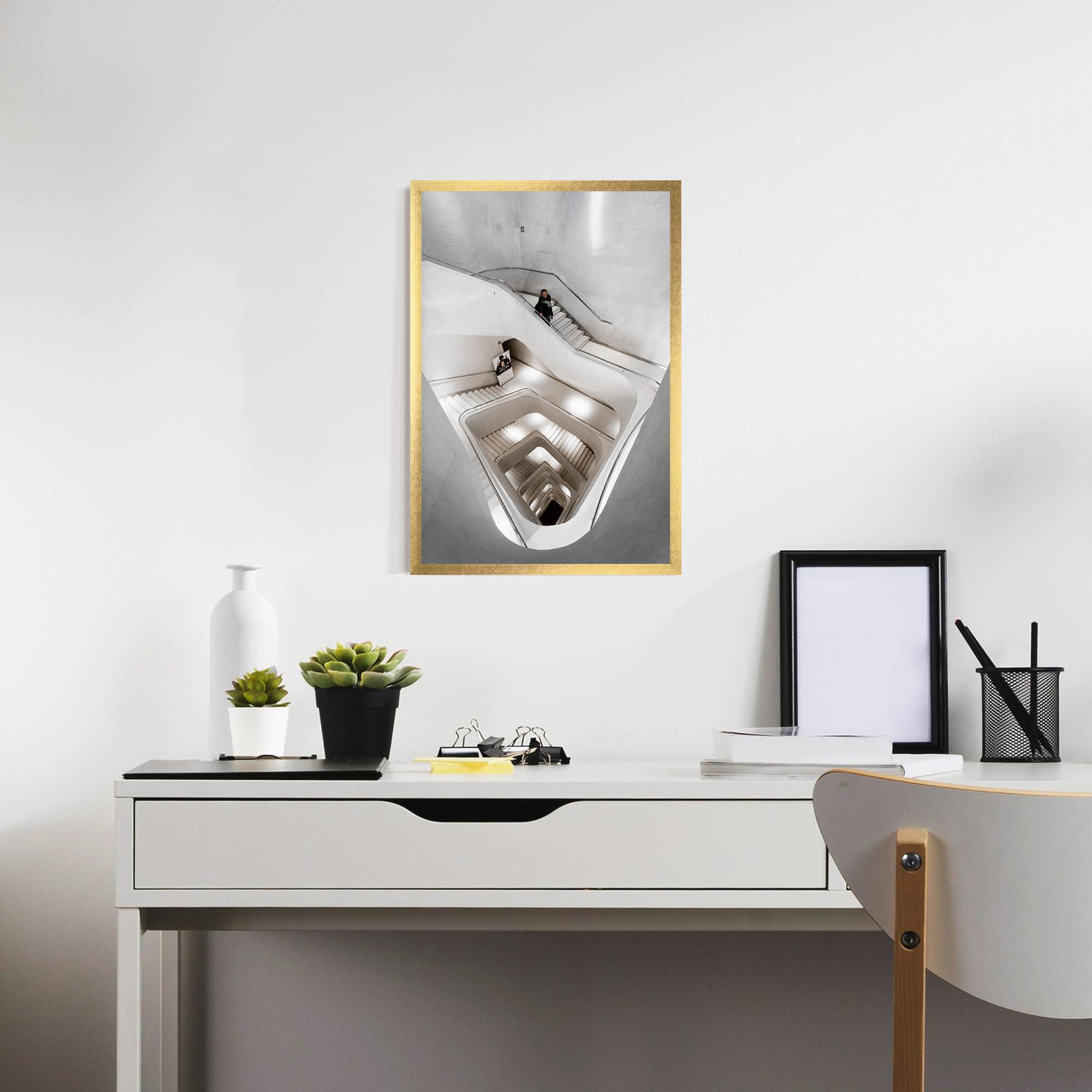 Gerahmte Poster White Stairs Spiral mockup 7