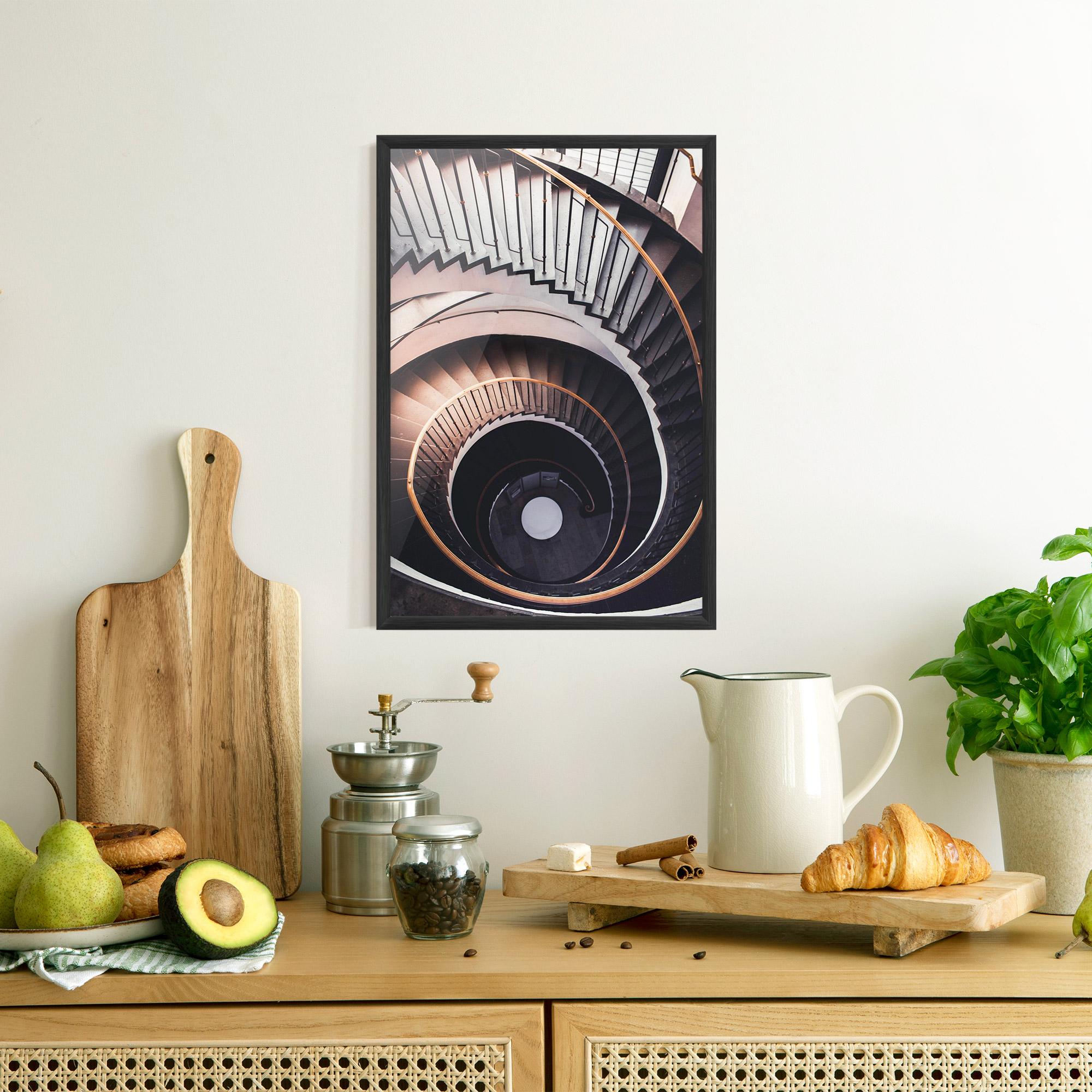 Gerahmte Poster Grey Stairs Spiral mockup 8