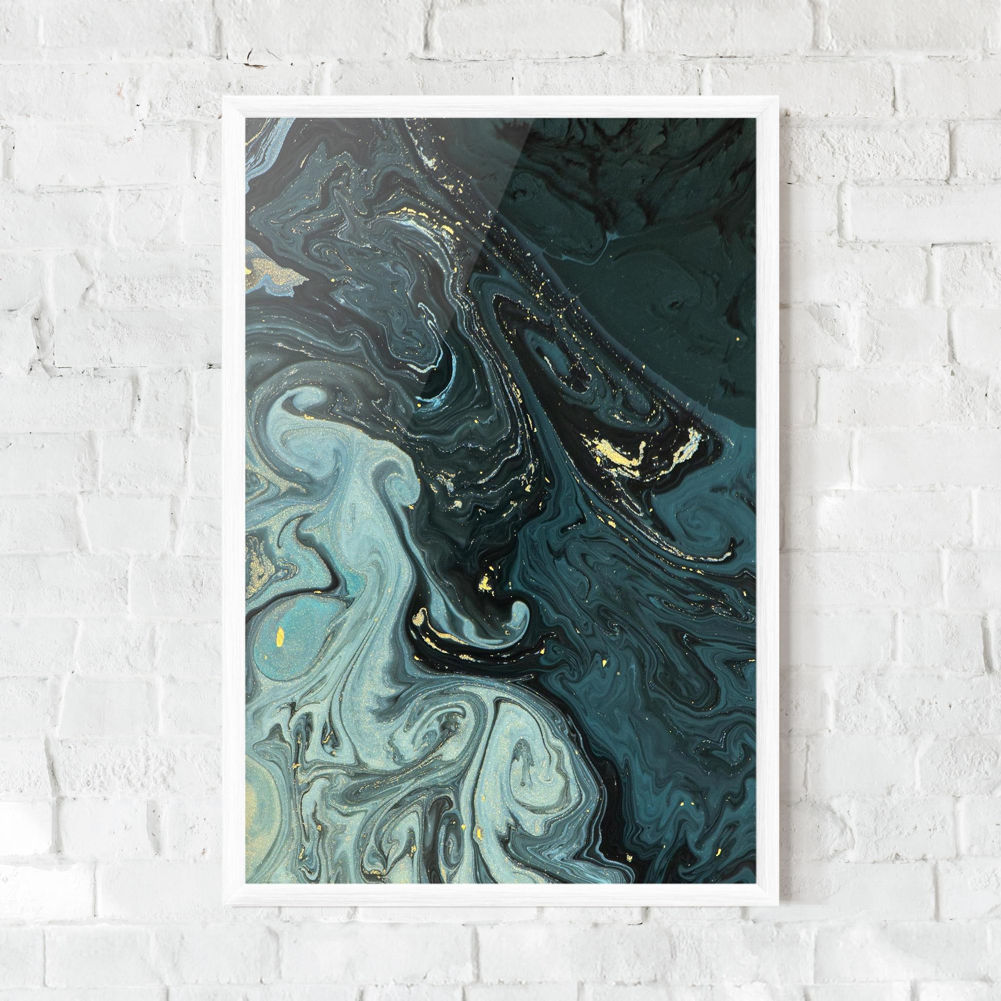 Gerahmte Poster Dark Blue Golden Marble mockup 0