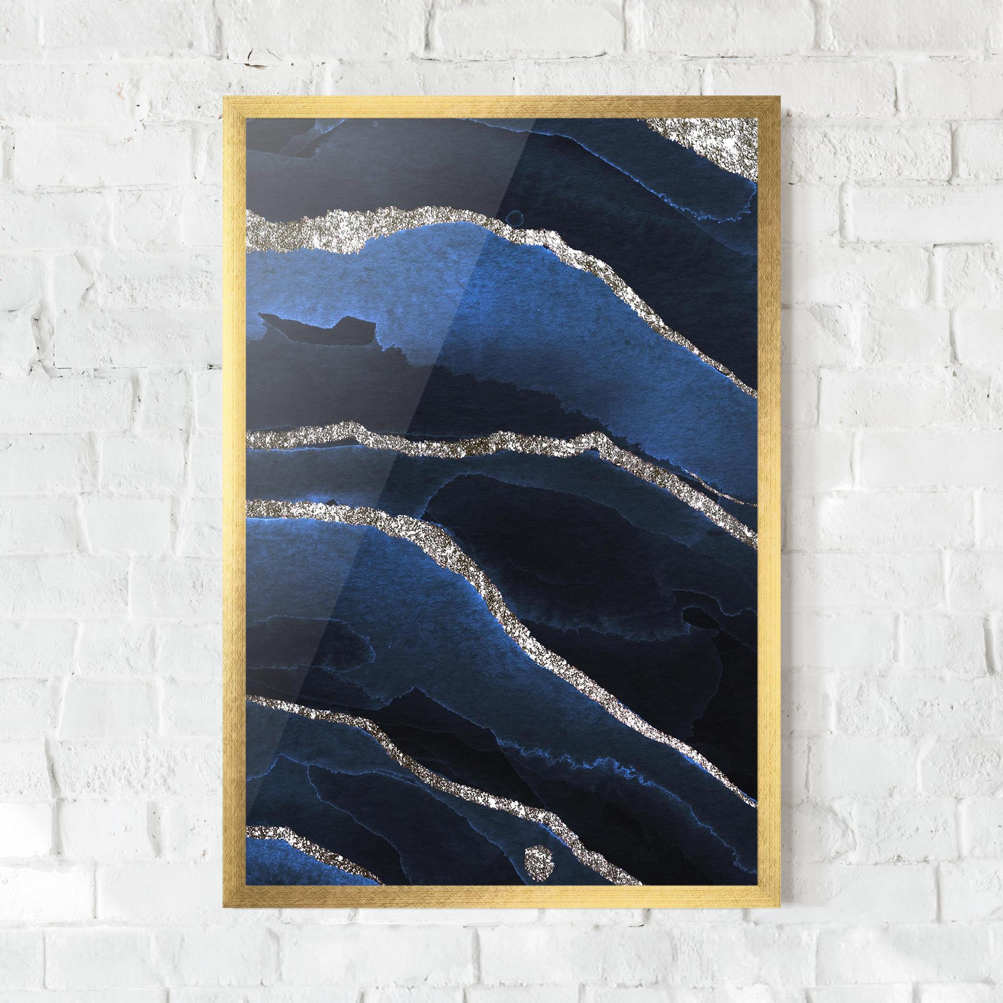 Gerahmte Poster Golden Lines With Blue mockup 0