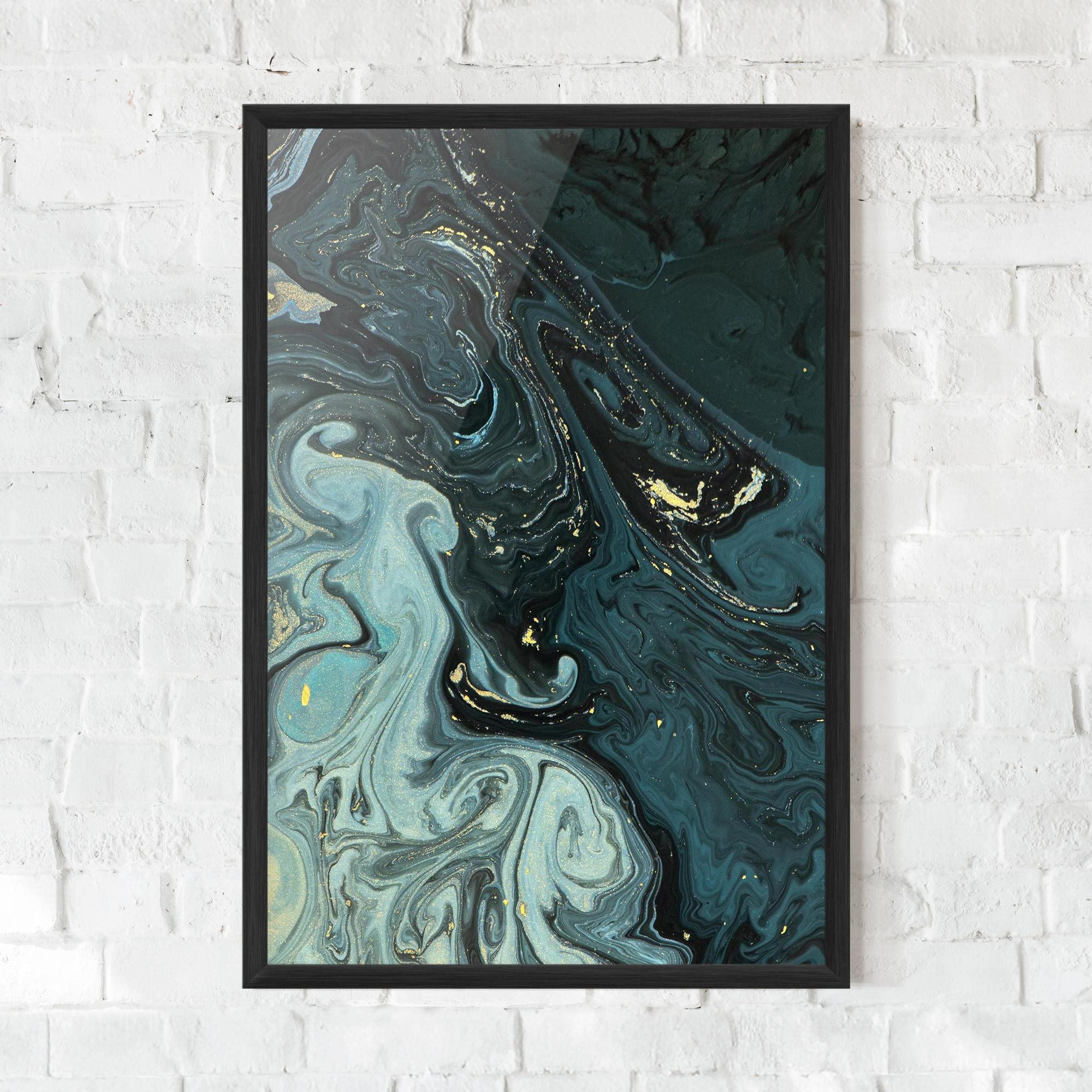 Gerahmte Poster Dark Blue Golden Marble mockup 0