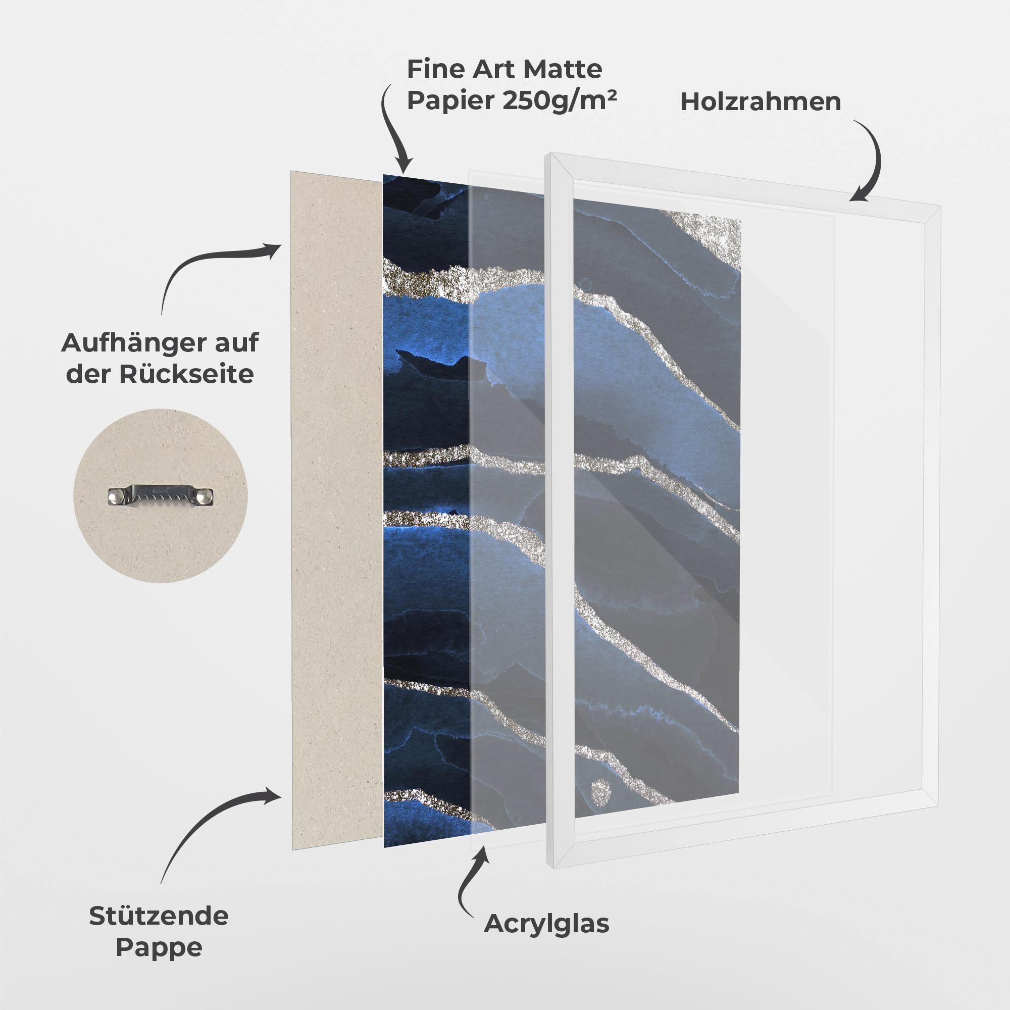 Gerahmte Poster Golden Lines With Blue mockup 1