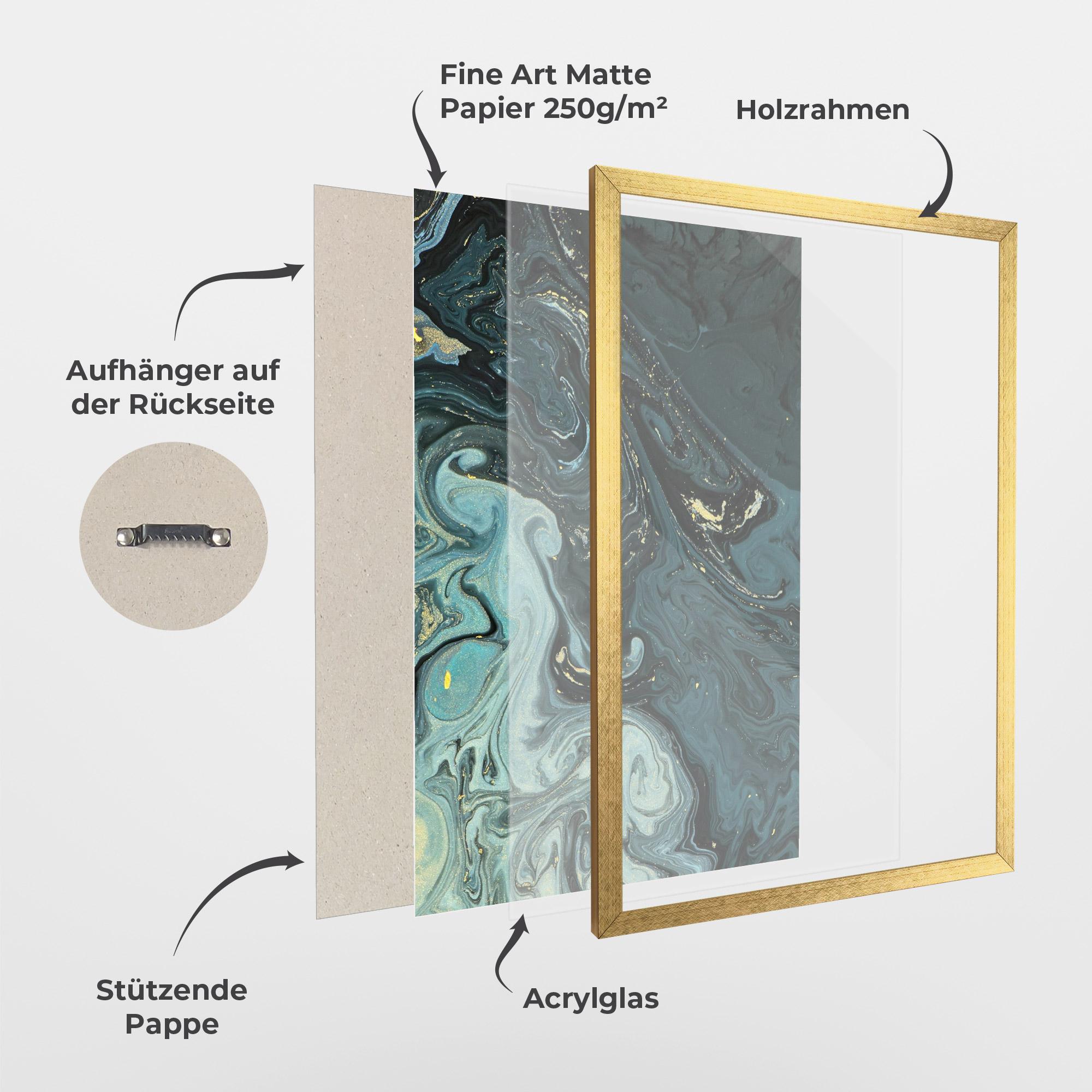 Gerahmte Poster Dark Blue Golden Marble mockup 1