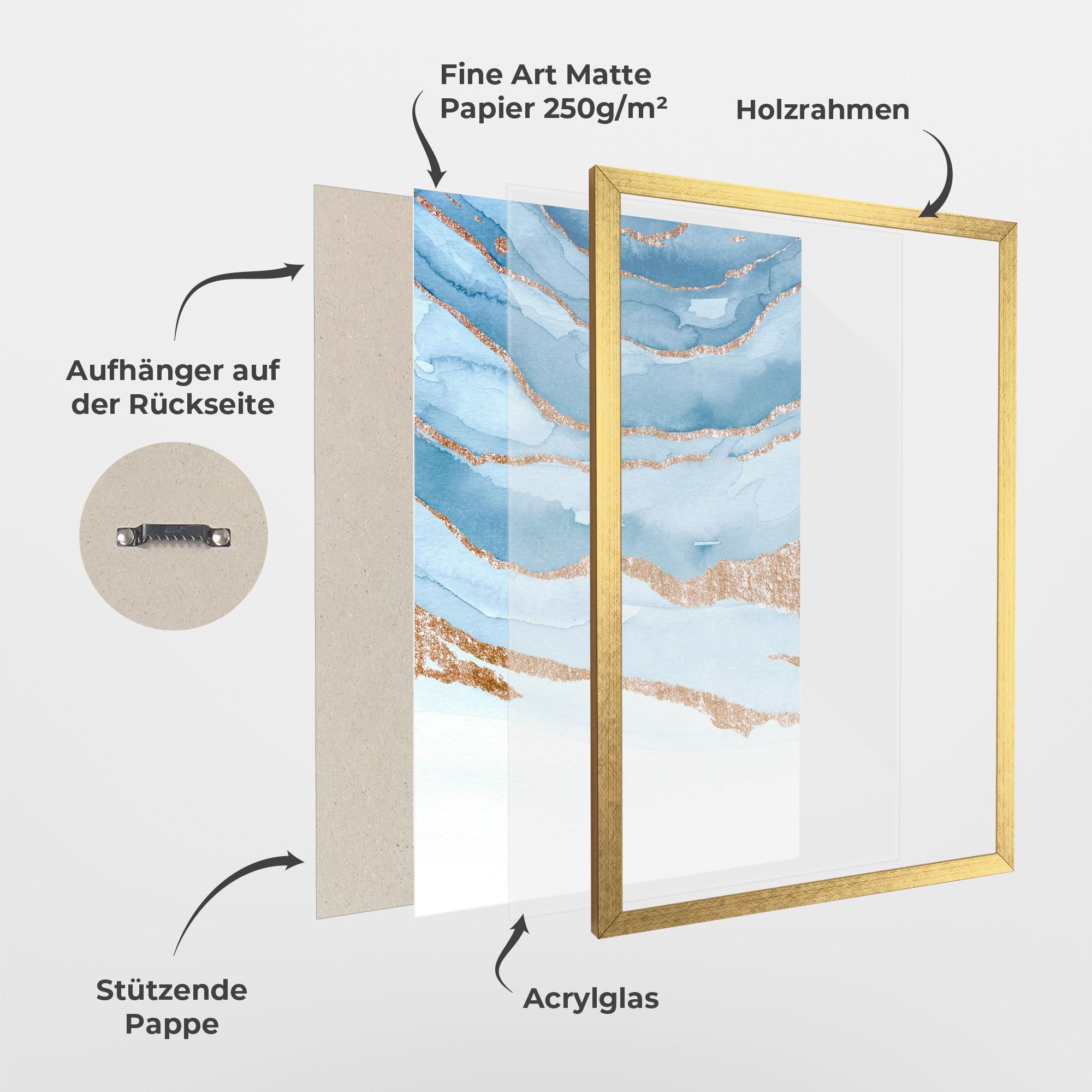 Gerahmte Poster Golden Glitter Blue mockup 1