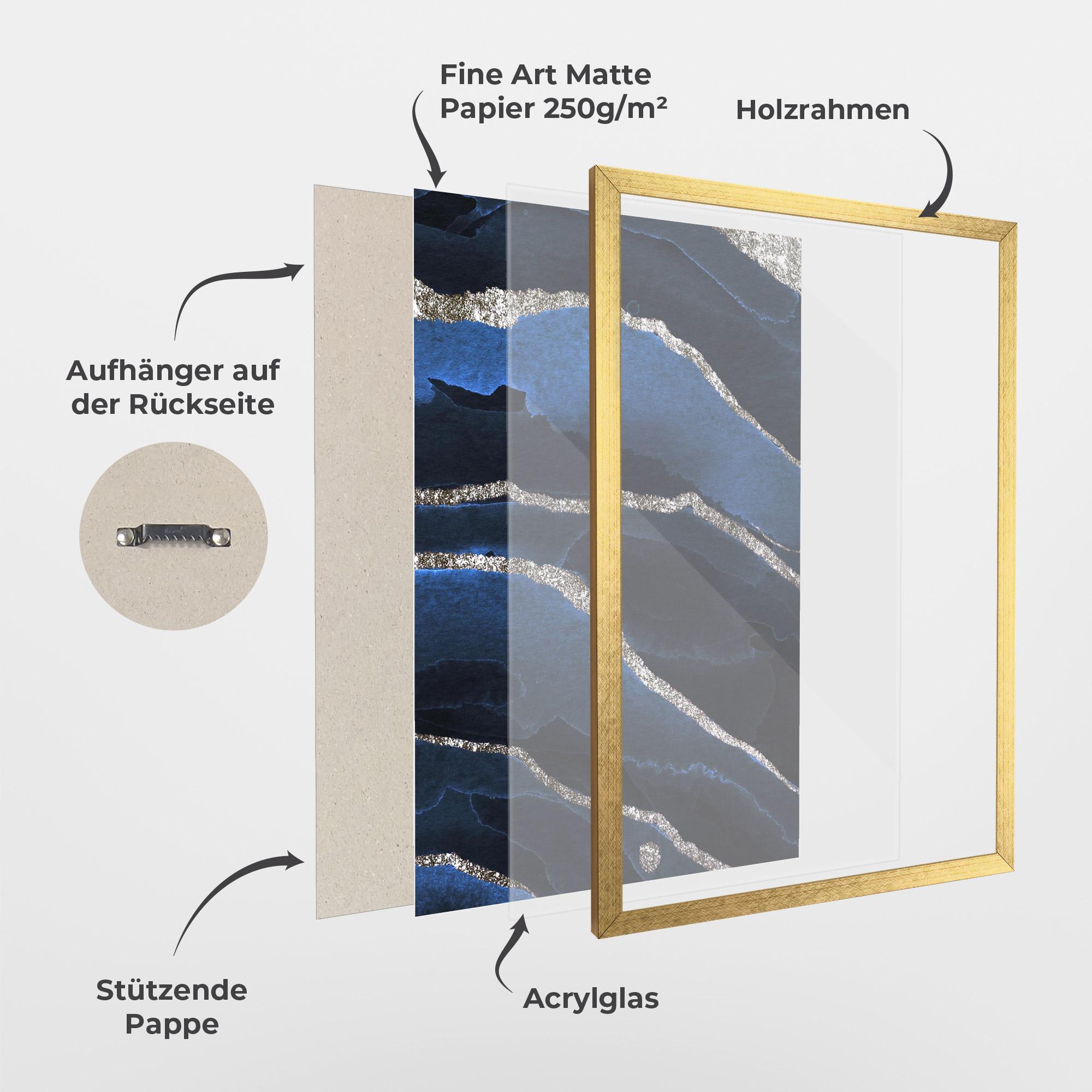 Gerahmte Poster Golden Lines With Blue mockup 1