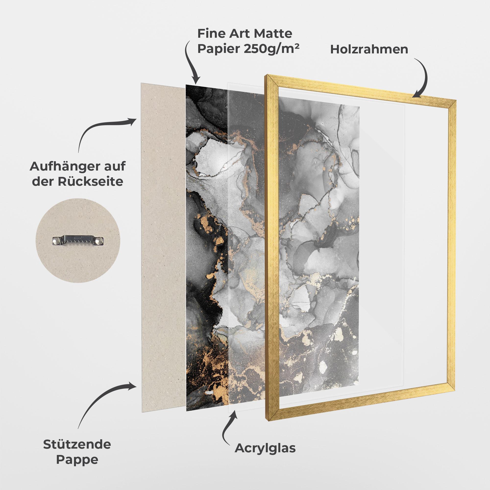 Gerahmte Poster Grey Gold Marble mockup 1