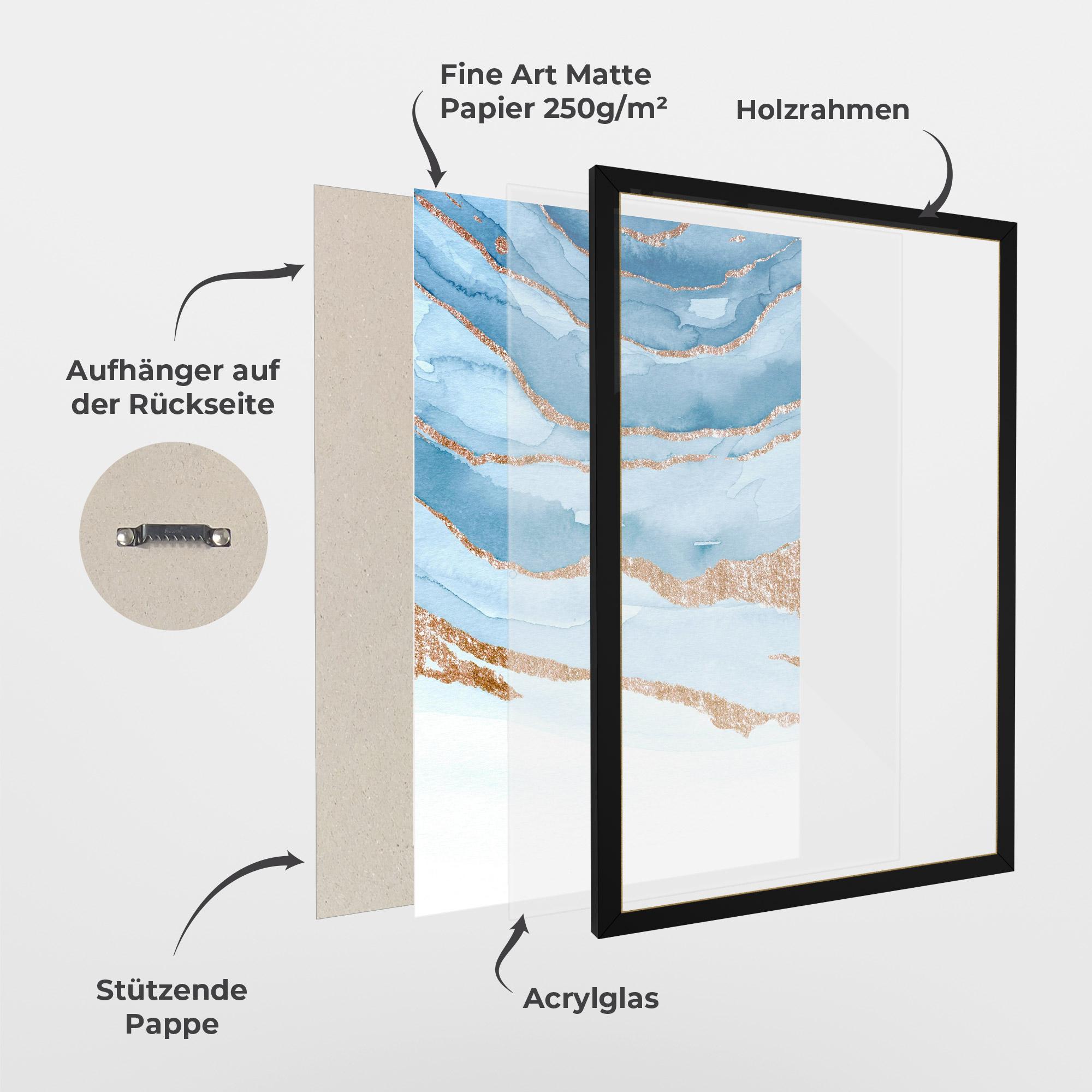 Gerahmte Poster Golden Glitter Blue mockup 1