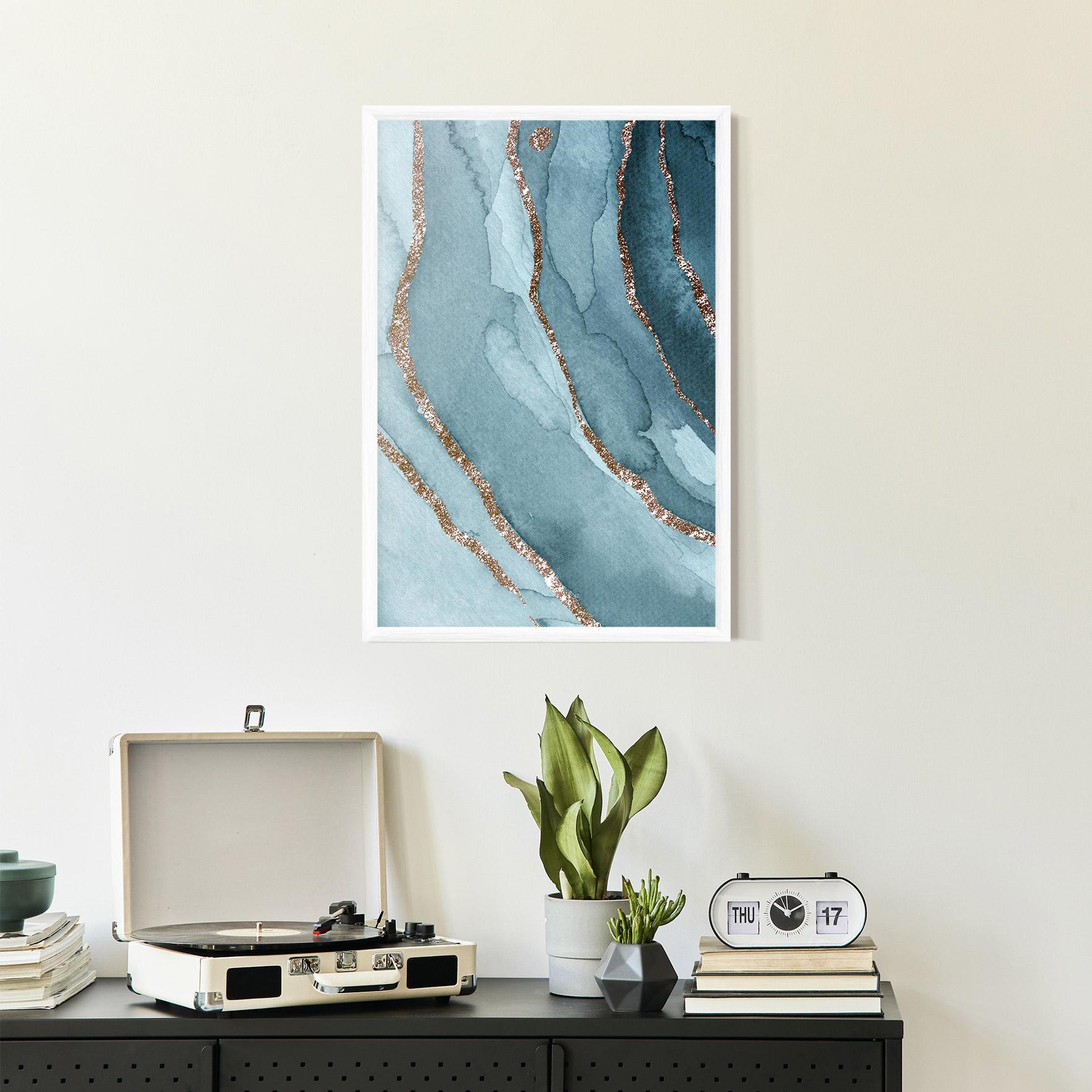 Gerahmte Poster Blue Golden Glitter mockup 2