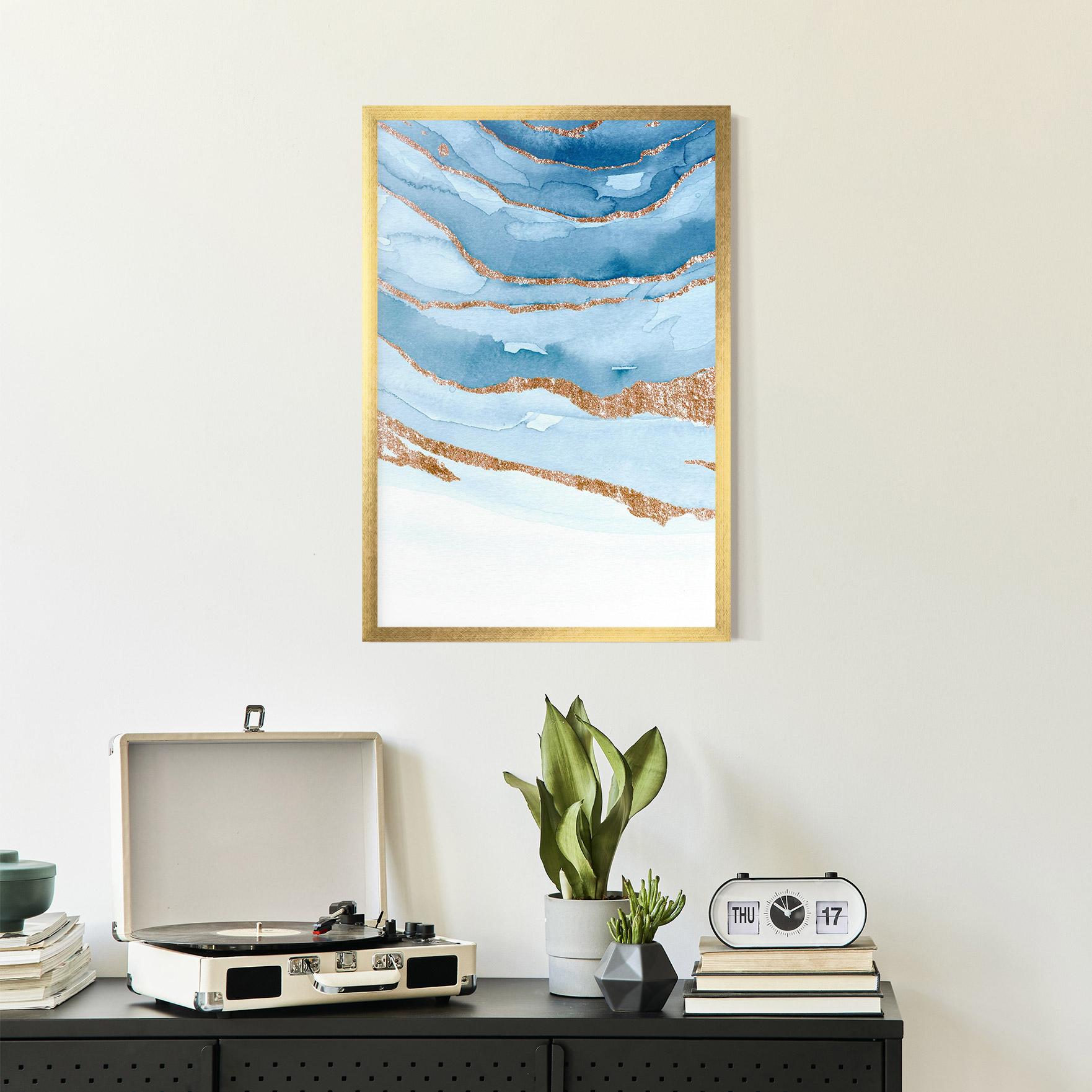 Gerahmte Poster Golden Glitter Blue mockup 2