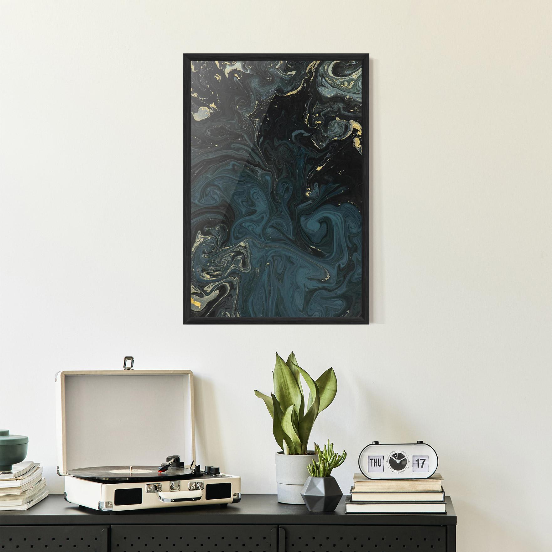 Gerahmte Poster Dark Blue Marble mockup 2