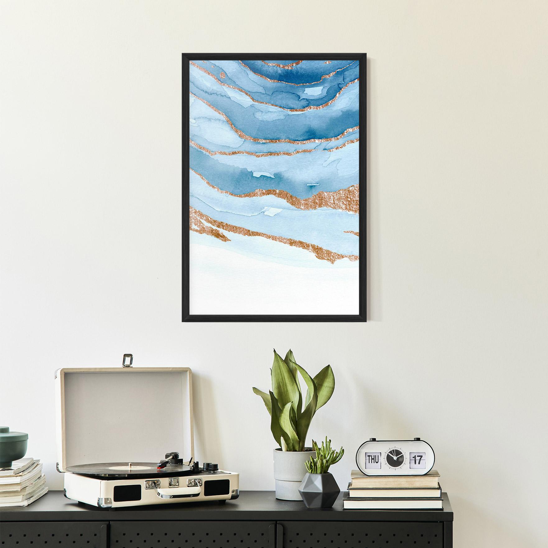 Gerahmte Poster Golden Glitter Blue mockup 2